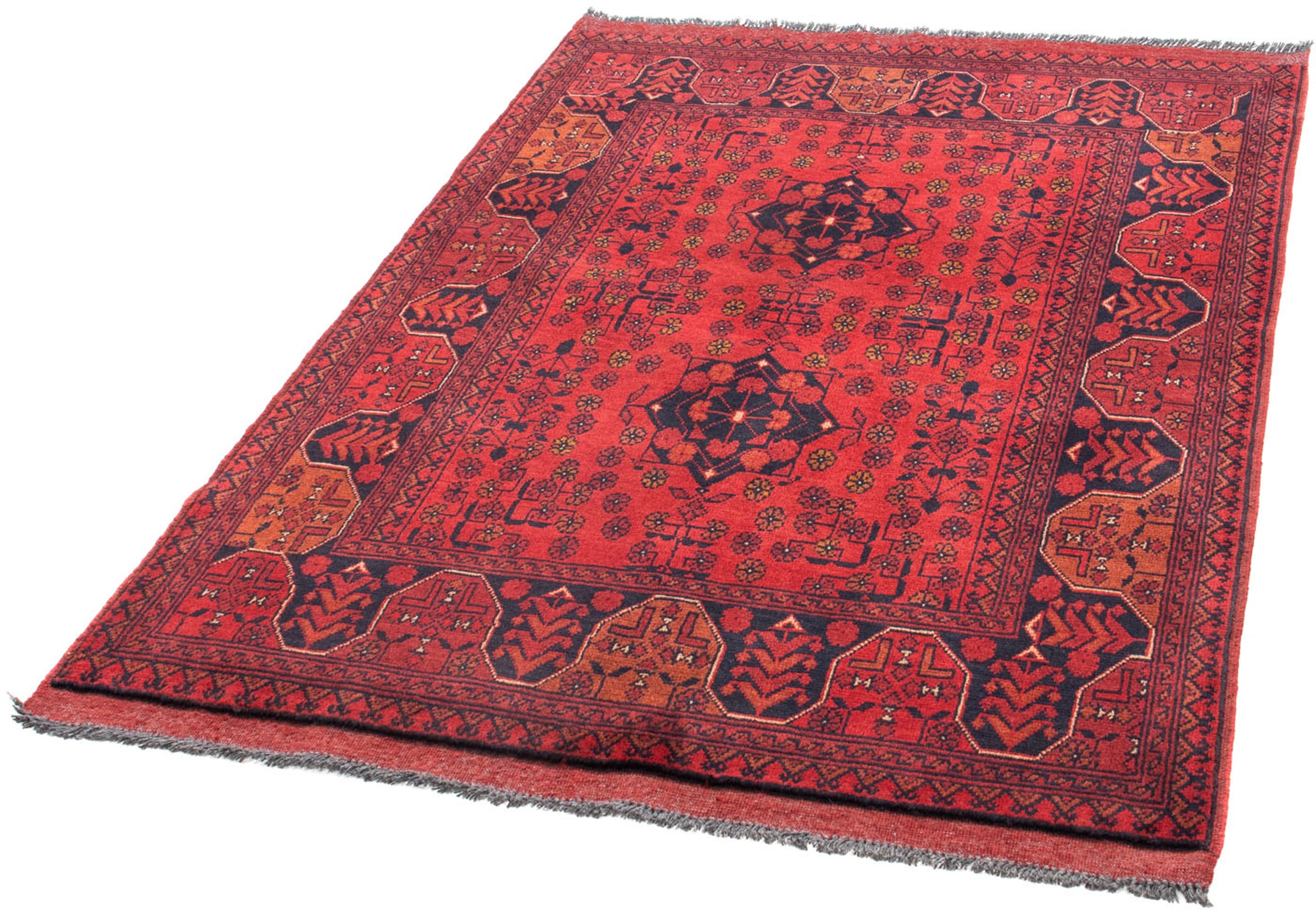 morgenland Orientteppich "Afghan - Kunduz - 145 x 103 cm - dunkelrot", rechteckig, 7 mm Höhe, Wohnzimmer, Handgeknüpft, 