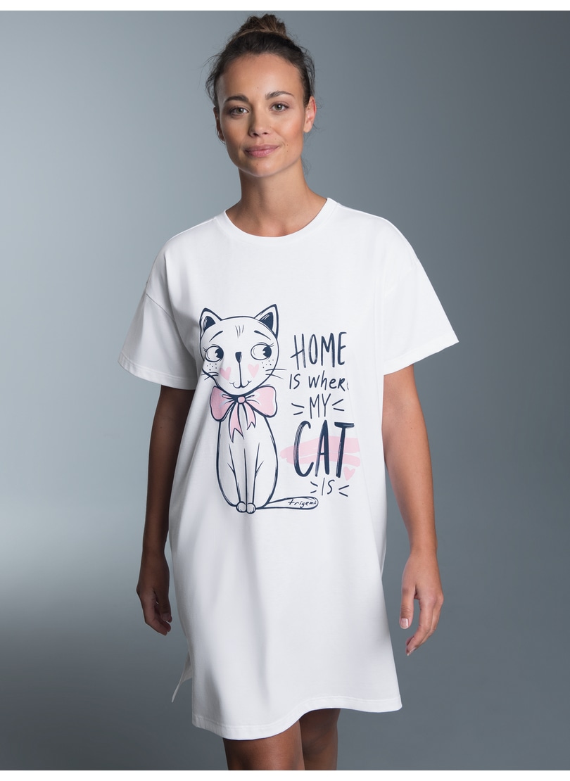 Trigema Pyjama »TRIGEMA Bigshirt mit süßem Katzen-Printmotiv«, (1 tlg.)