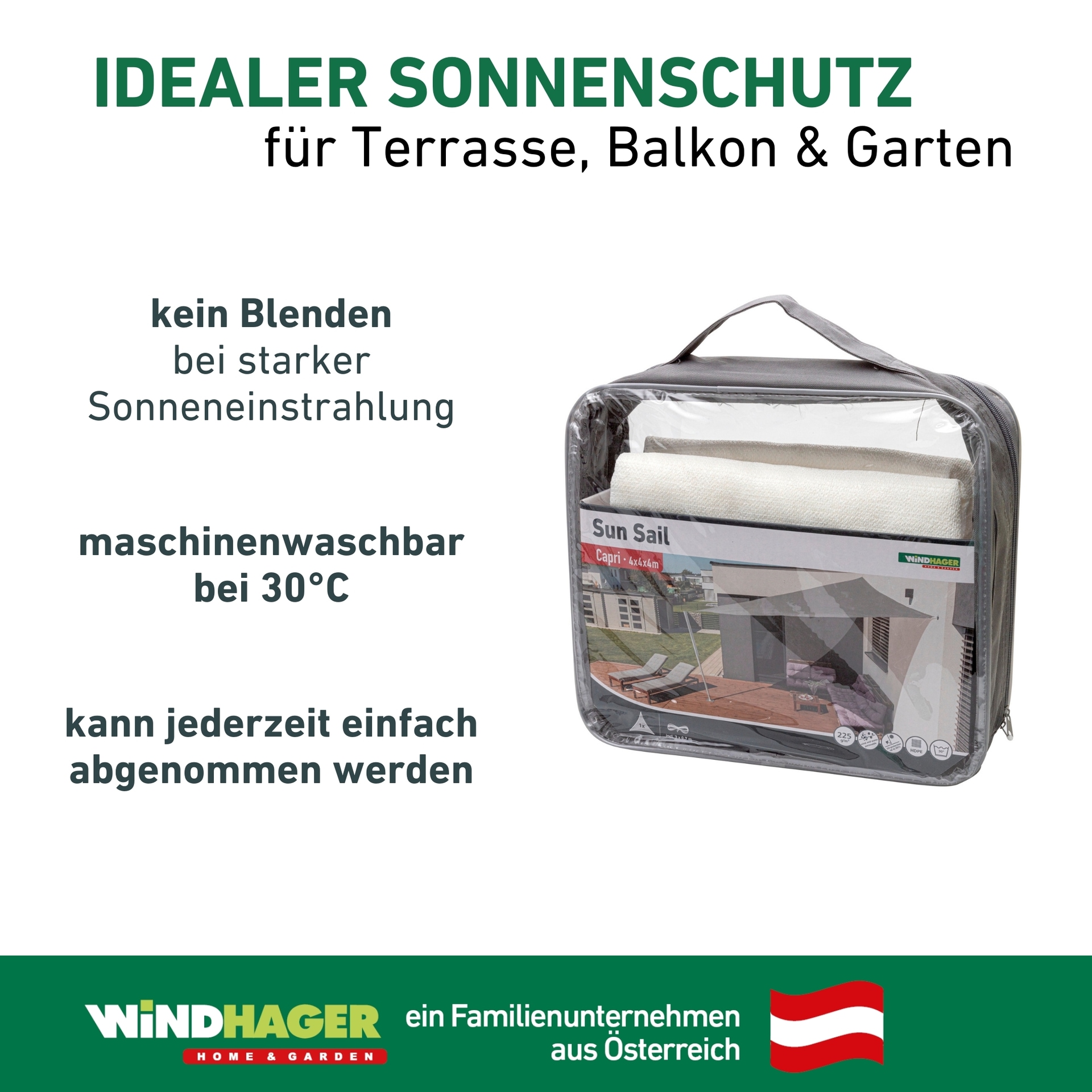 Windhager Sonnensegel »Sonnenschutz aus pflegeleichtem HDPE-Gewebe, Sonnensegel Dreieck« wind- und wasserdurchlässig, 5x5x5 m, inkl. 3x0,7 m, weiß