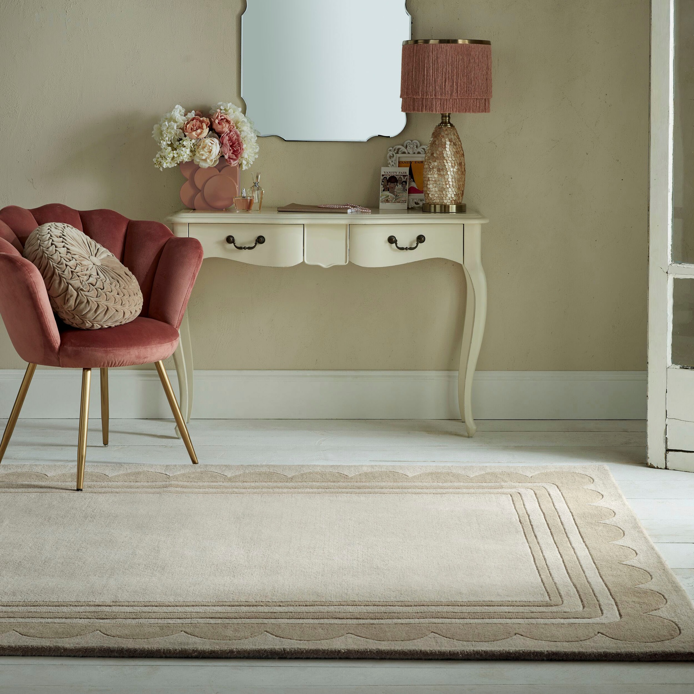FLAIR RUGS "Lois mit Jakobsmuschelbordüre" rechteckig 10 mm Höhe mit Jakobsmuschelbordüre