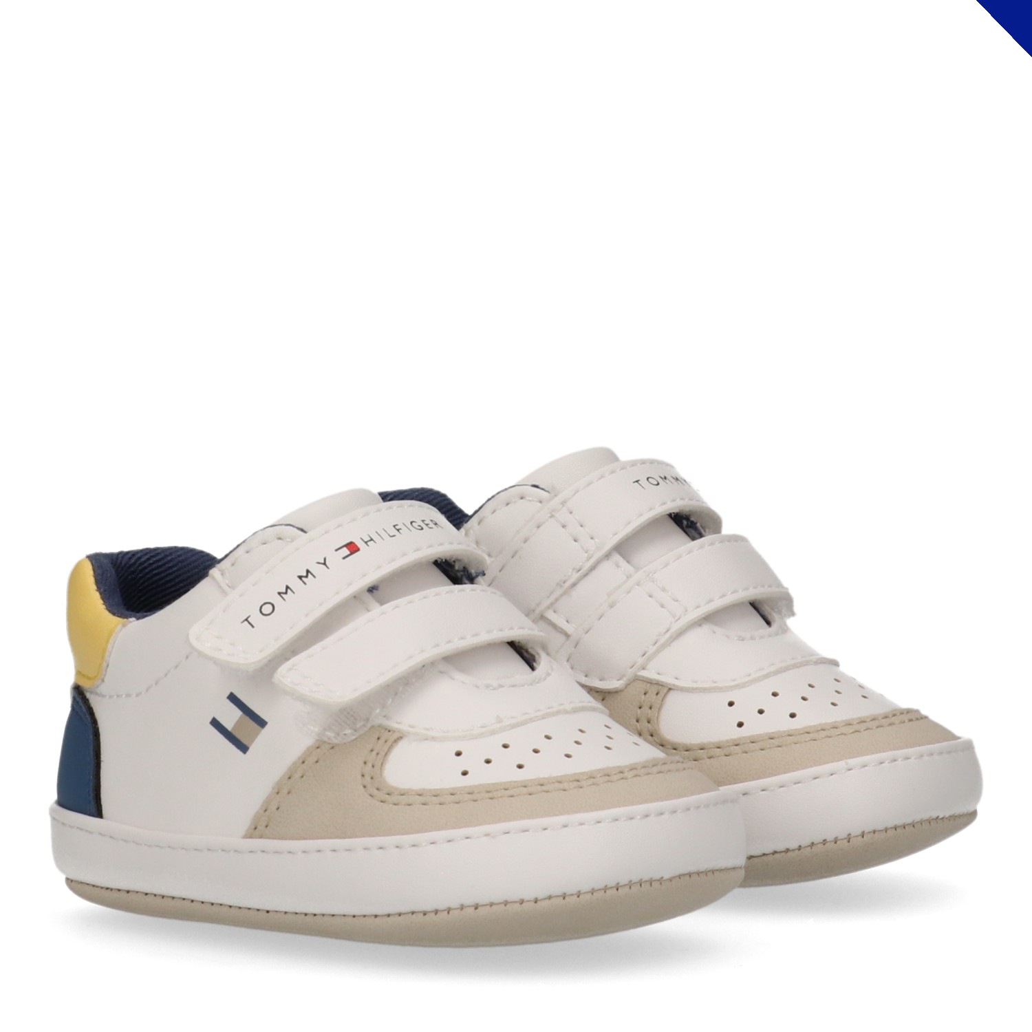 TOMMY HILFIGER Baby Lauflernschuh, Gr. 18bunt, Lederimitat, Schuhe, Retro Sneaker, Klettschuh, Halbschuh für Babys, mit Lochmuster