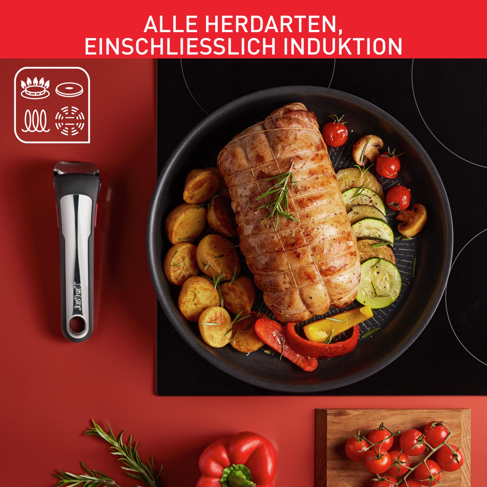 Tefal Topf-Set »Ingenio Unlimited On Pfannen und Töpfe induktionsgeeignet, Antihaft«, Aluminium, (Set, 13 tlg., Kasserolle 16/20/24 cm, Bratpfanne 24/28 cm, 3 Deckel, Küchenhelfer), Thermo-Signal, abnehmbarer Griff, für alle Herdarten geeignet