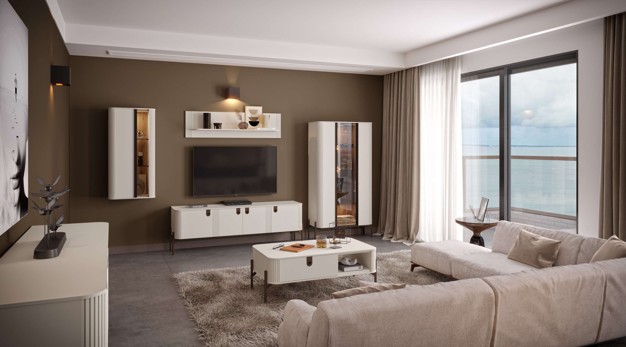 Home affaire Hängevitrine »Rondo, Wandschrank, Schwebendes Design für modernen Wohnraum« UV lackiert, Soft Close Funktion, Beleuchtung, Wandmontage