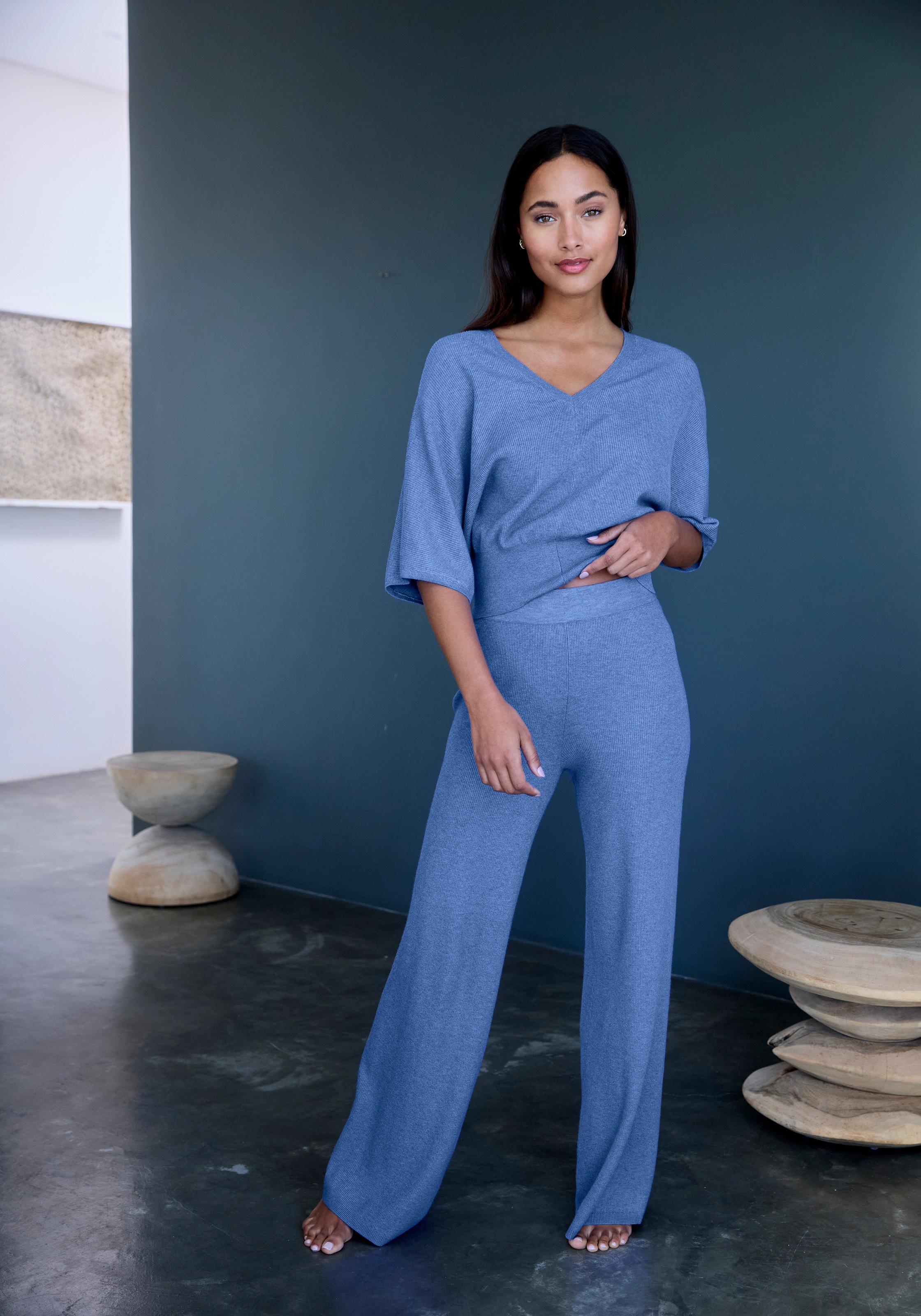 Thumbnail - Copenhagen Studios Fledermausshirt aus hochwertiger, feiner Rippe, Loungewear