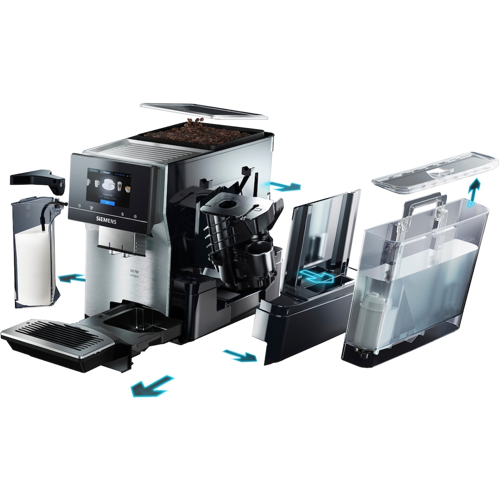 SIEMENS Kaffeevollautomat »EQ.700 integral - TQ707D03«, Full-Touch-Display, bis zu 30 individuelle Kaffee-Favoriten