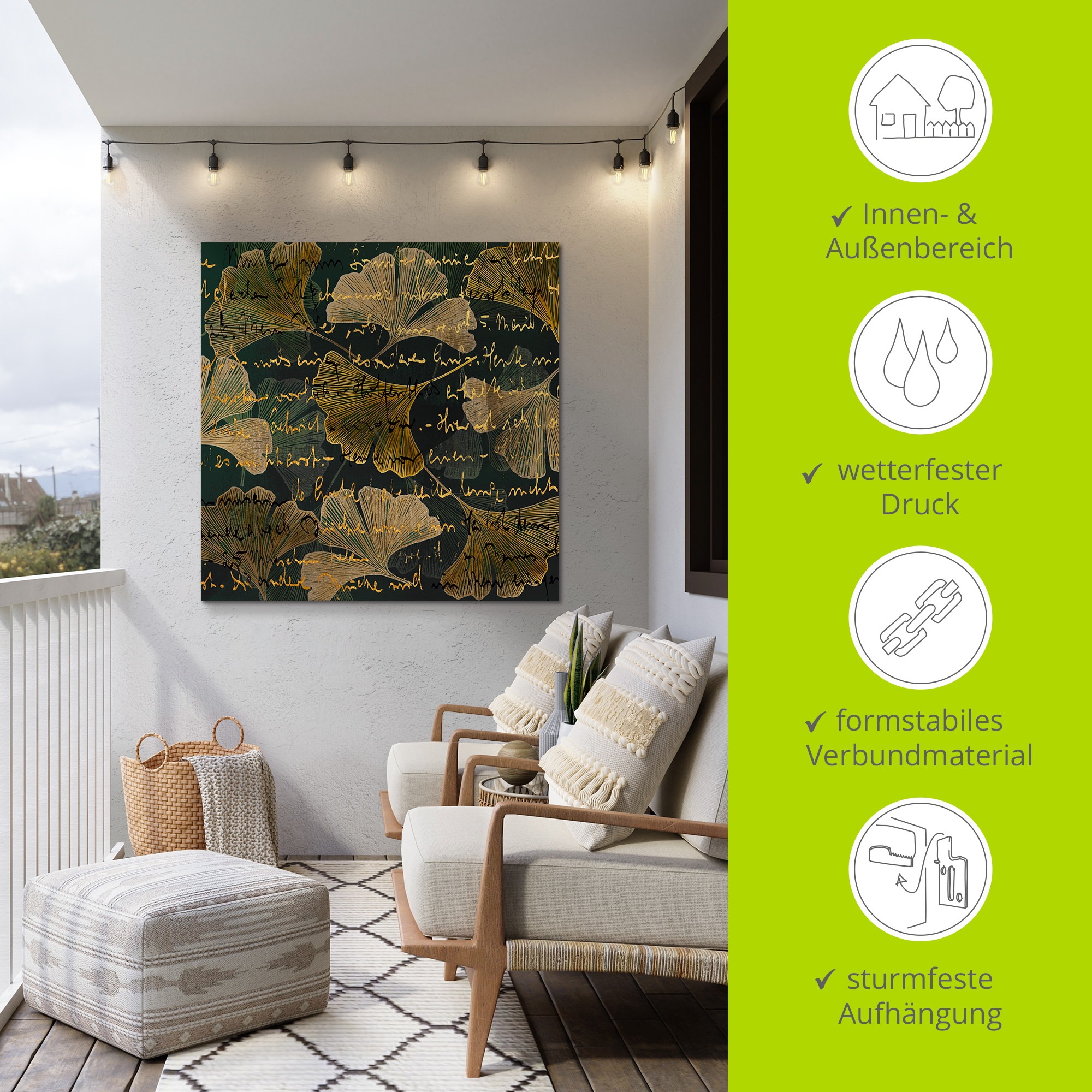 ARTLAND Tableau mural Ginko Or 100x100cm 2