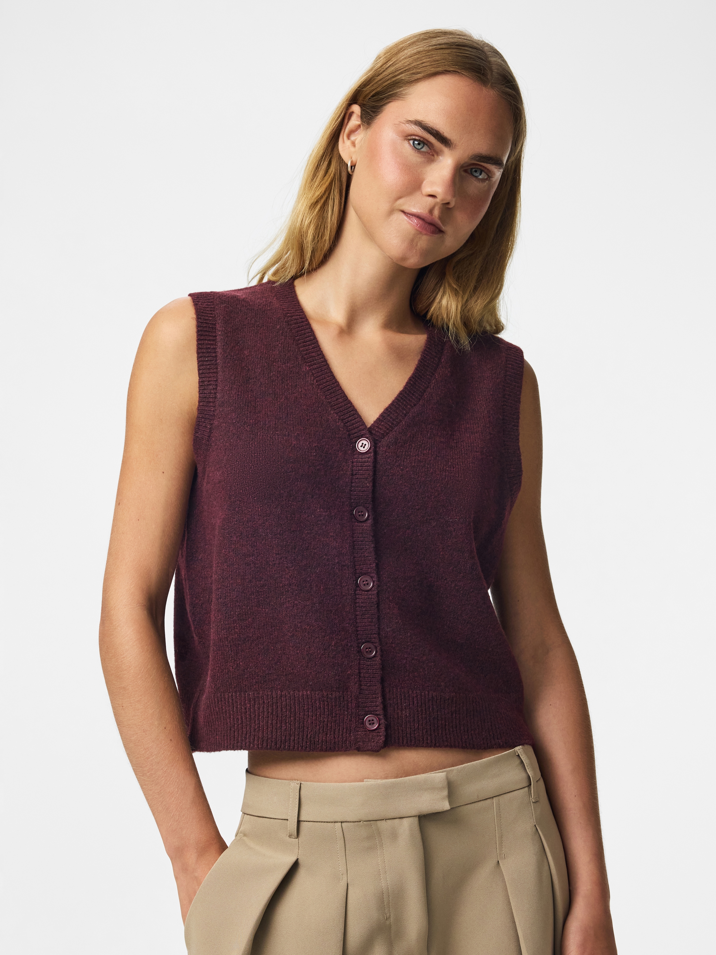 pieces Strickweste "PCSALLY SL V-NECK KNIT VEST NOOS BC" Materialmix