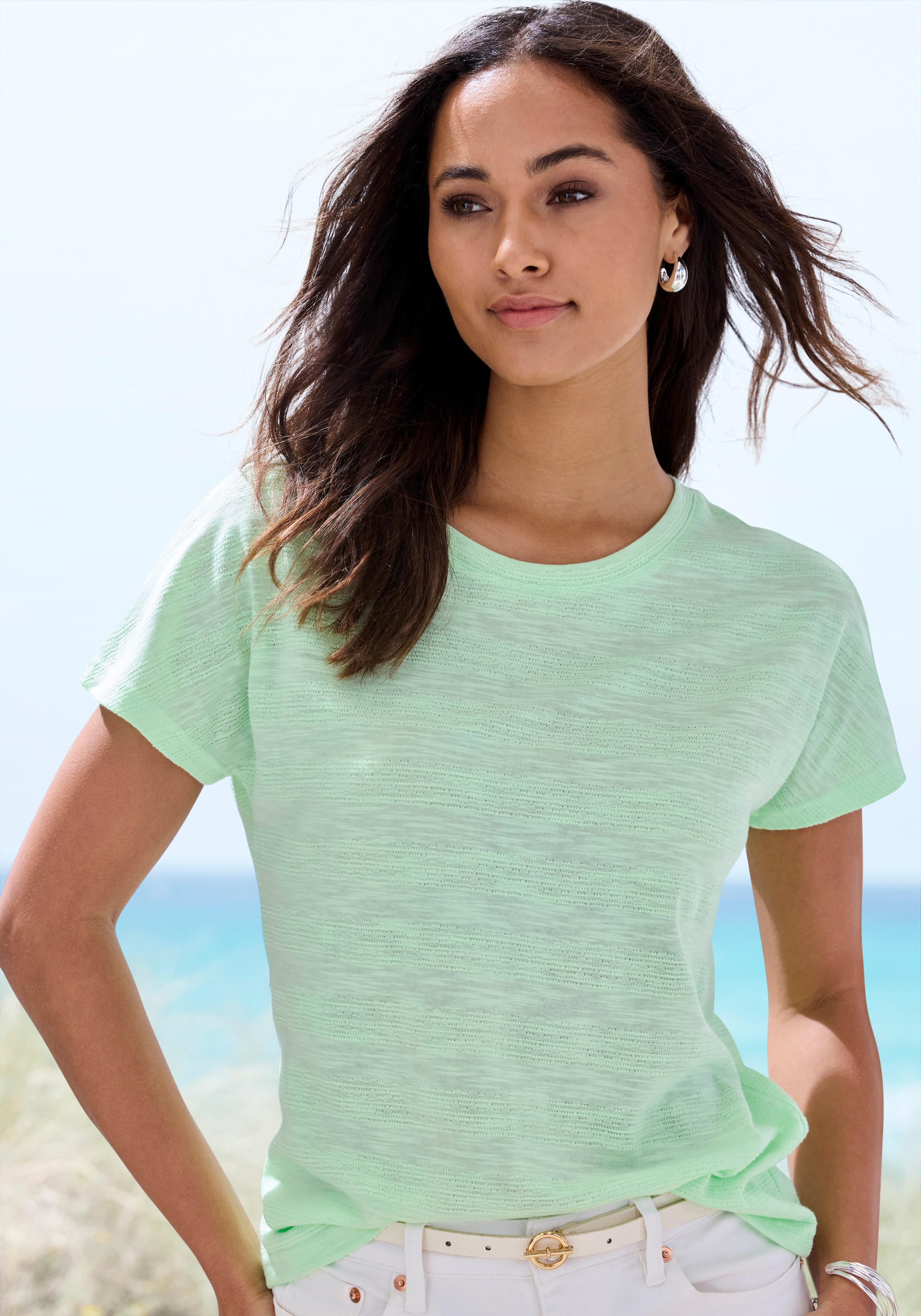 Vivance T-Shirt »mit modischer Strukturoptik«, (2er-Pack), aus pflegeleichter Qualität mit Baumwolle