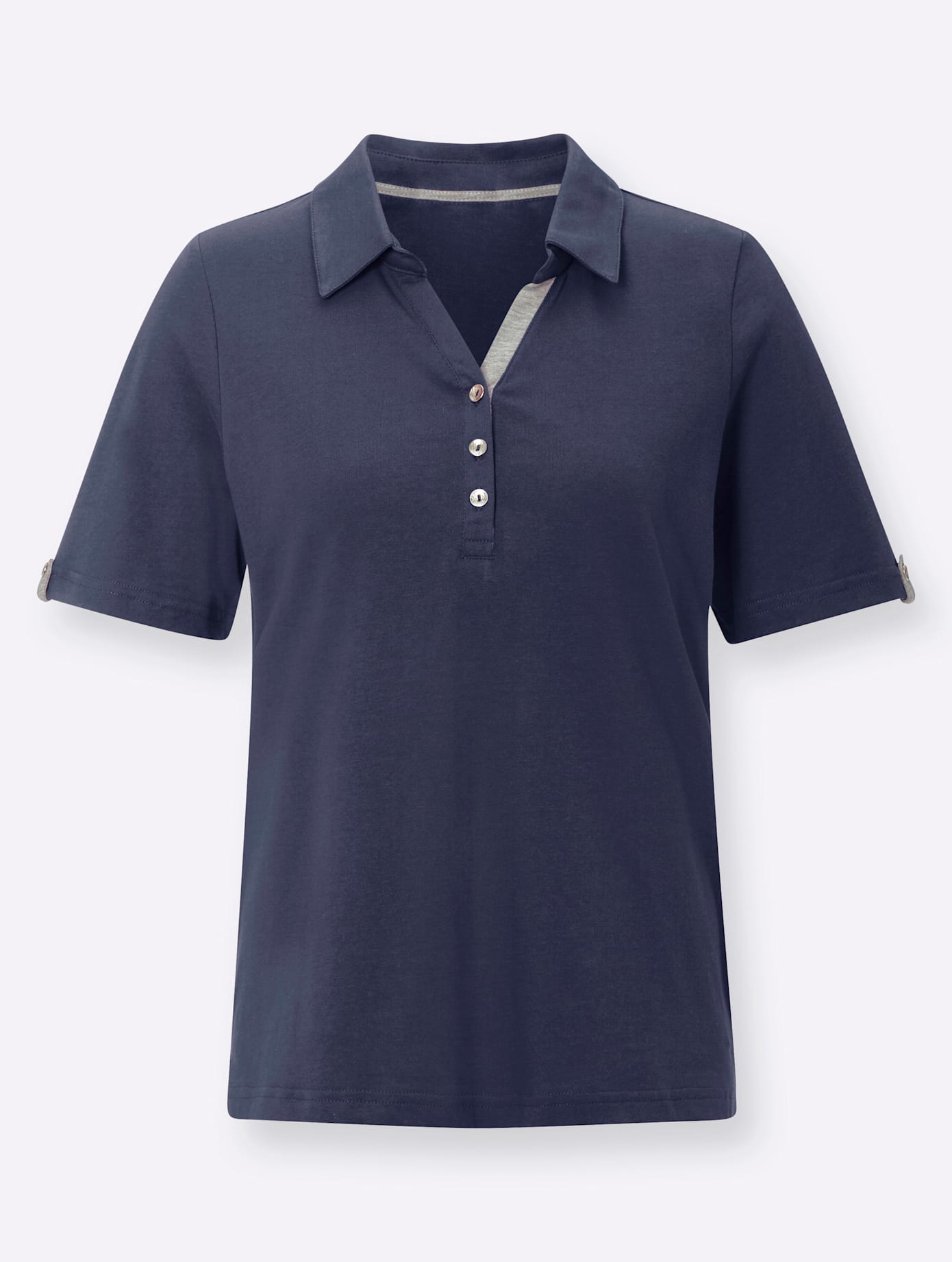 Poloshirt CASUAL LOOKS "Poloshirt", Damen, Gr. 40, blau (marine), 50% Baumwolle, 50% Modal, unifarben, ohne Ausschnitt, Shirts 3