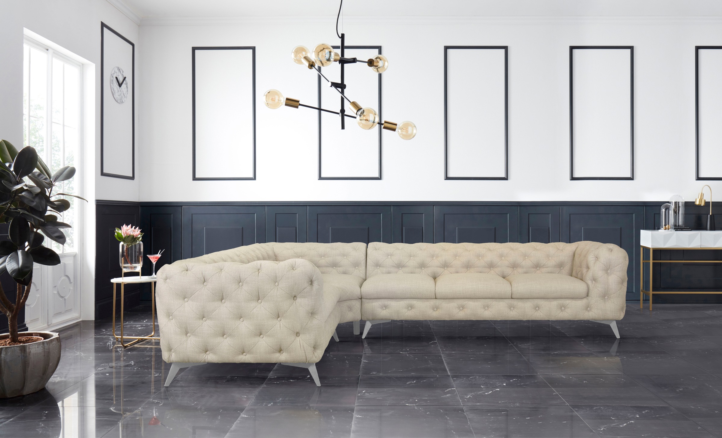 Home affaire Chesterfield-Sofa "Ecksofa GLYNIS L-Form mit Wellenunterfederu günstig online kaufen