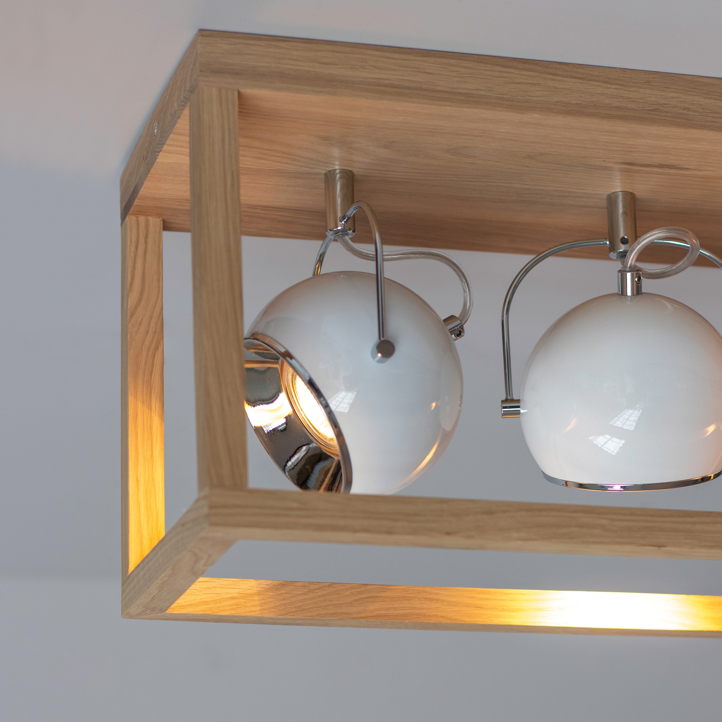 SPOT Light LED Deckenleuchte »ROY«, 4 flammig, Leuchtmittel GU10 | LED wechselbar, Inklusive LED-Leuchtmittel, Naturprodukt aus Eichenholz