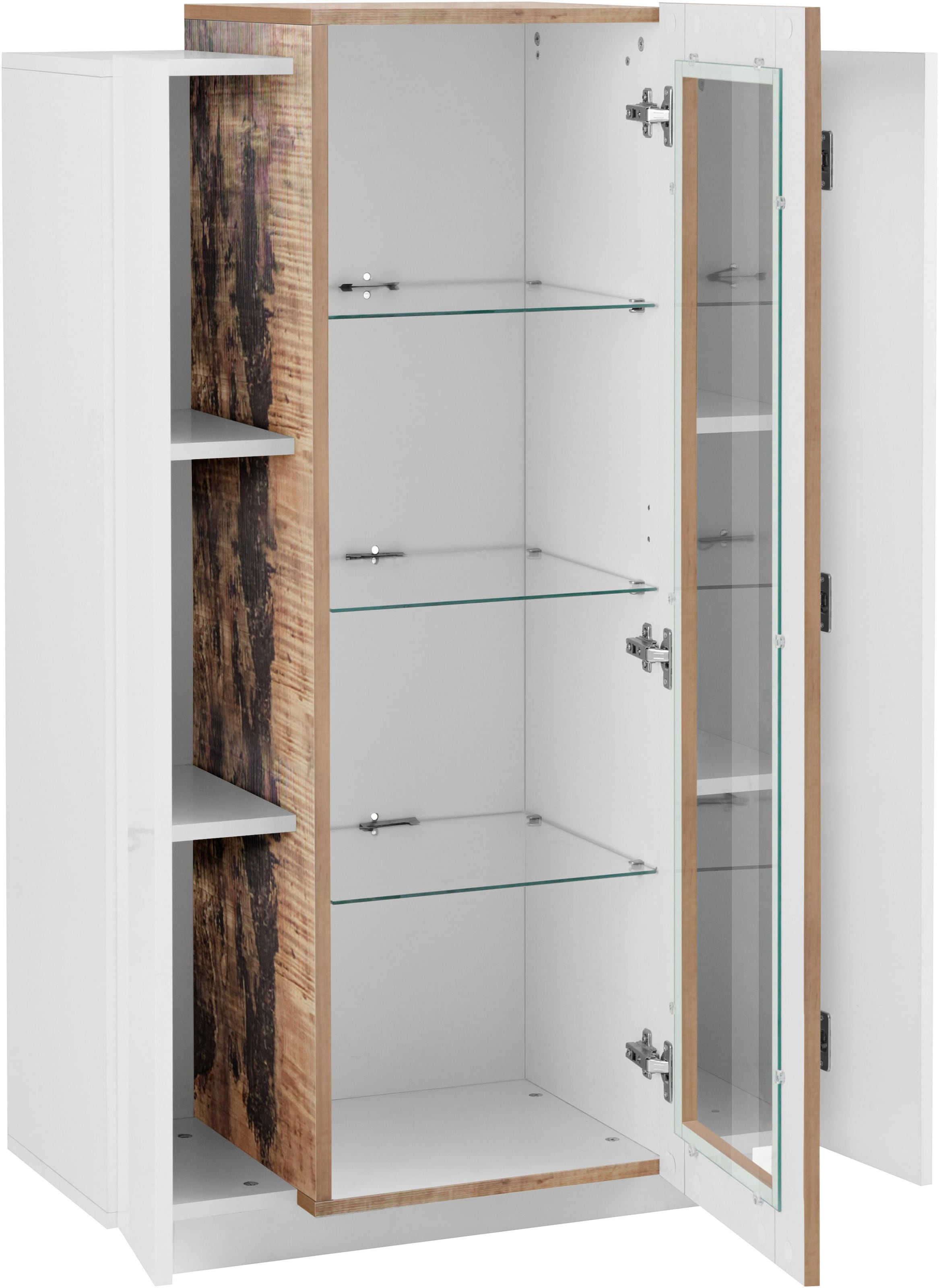 INOSIGN Vitrine »Coro, Vitrine, Glasvitrine, Vitrinenschrank, Stauraumvitrine«, 3 Türen davon 1 Glastür, 9 Fächer, Doppeltiefe, Höhe 120,5cm