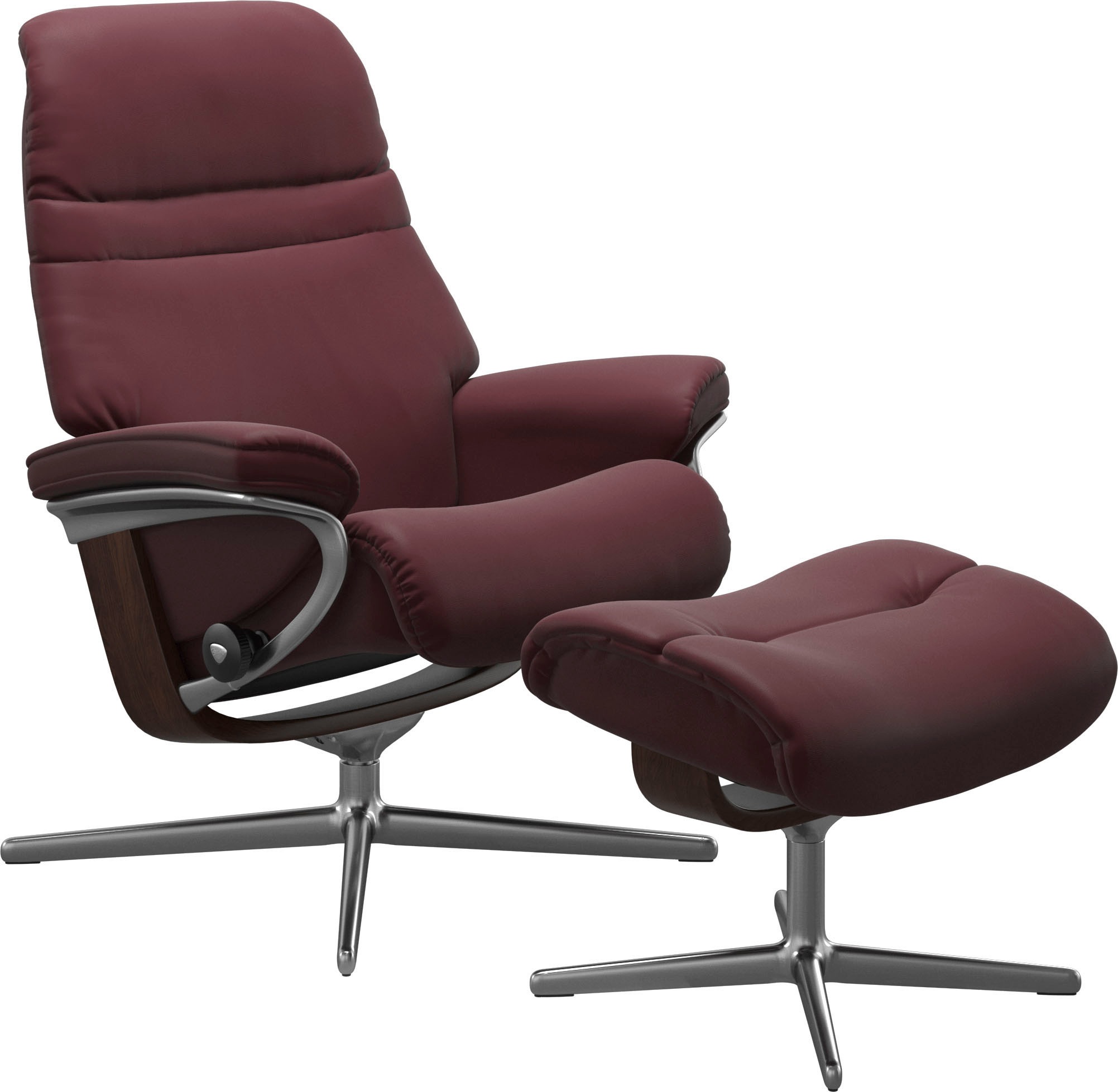 Stressless Relaxsessel "Sunrise" Set, Relaxsessel mit Hocker, mit Hocker, mit Cross Base, Größe S, M & L, Holzakzent Braun