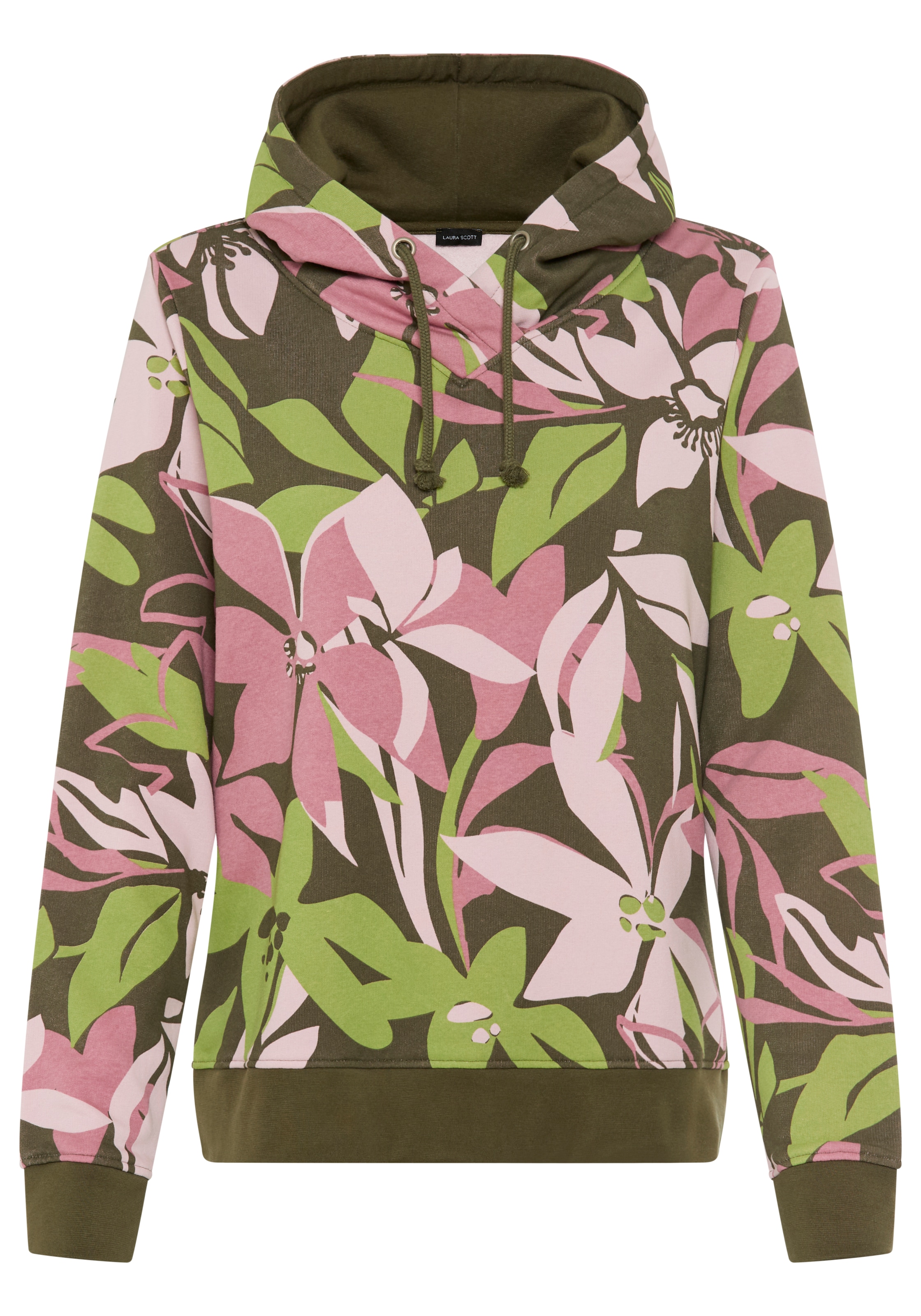 Laura Scott Sweater, Pflegeleichte Baumwollmischung mit Kapuze und Blumendr günstig online kaufen