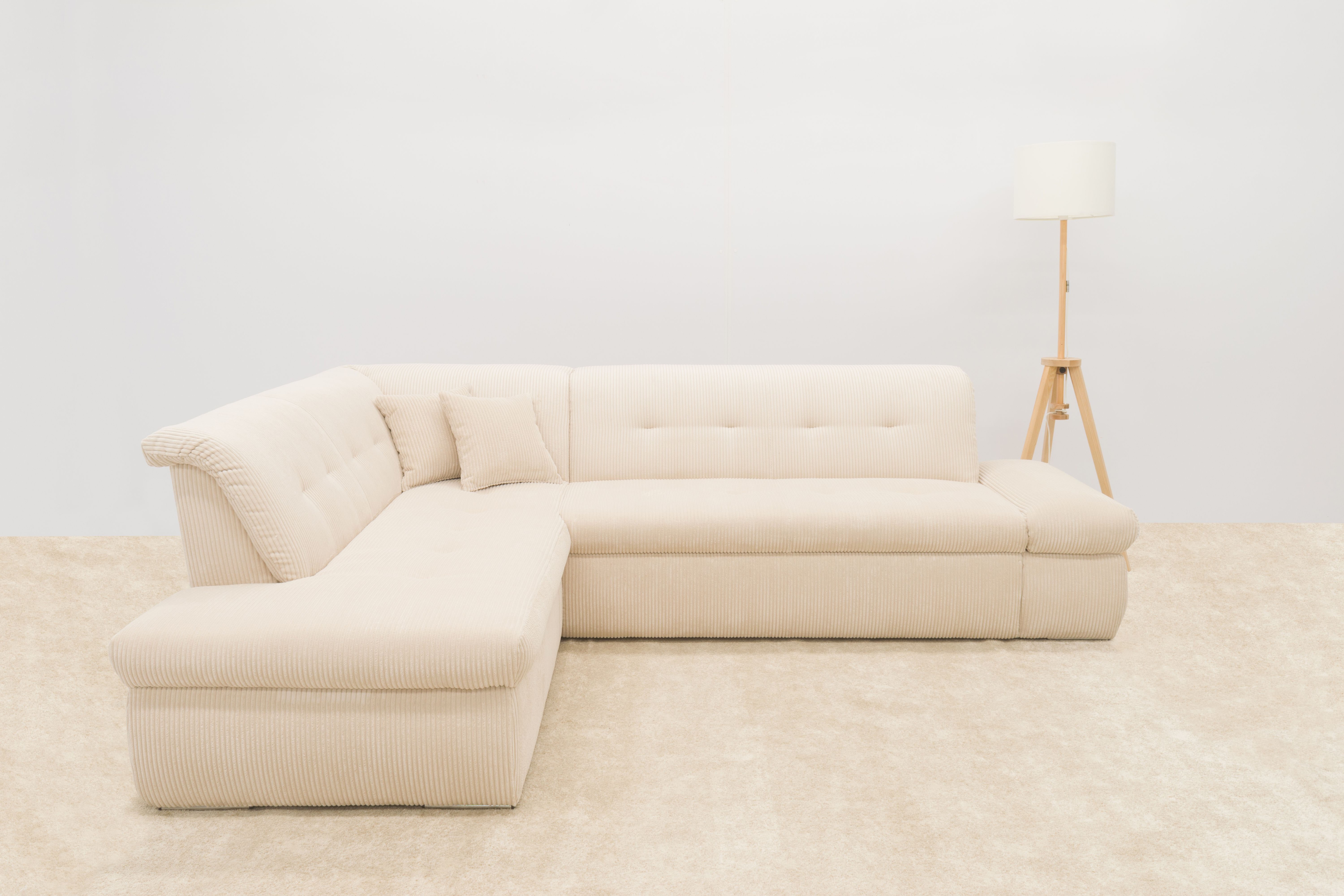 DOMO collection Ecksofa "MORIC 273x216 cm, L-Form, auch in Cord" wahlweise mit Bettfunktion und Armlehnenverstellung, auch in Cord