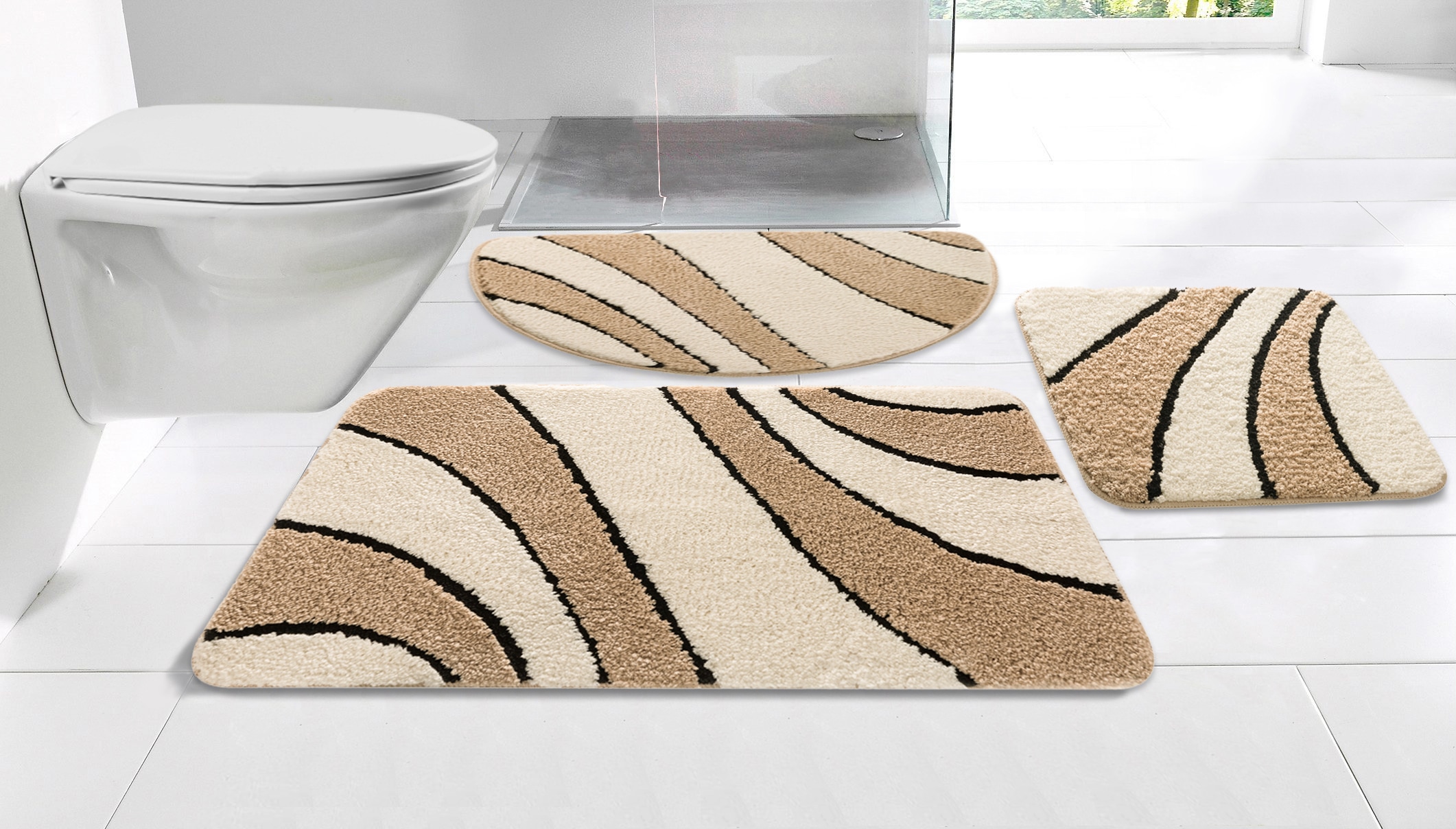 OTTO home Badematte "Anna, Badvorleger, Badezimmer Teppich" Höhe 16 mm rutschhemmend beschichtet fußbodenheizungsgeeignet schnell trocknend Badteppich, Hoch Tief Effekt, Modern, Weich, Wellen