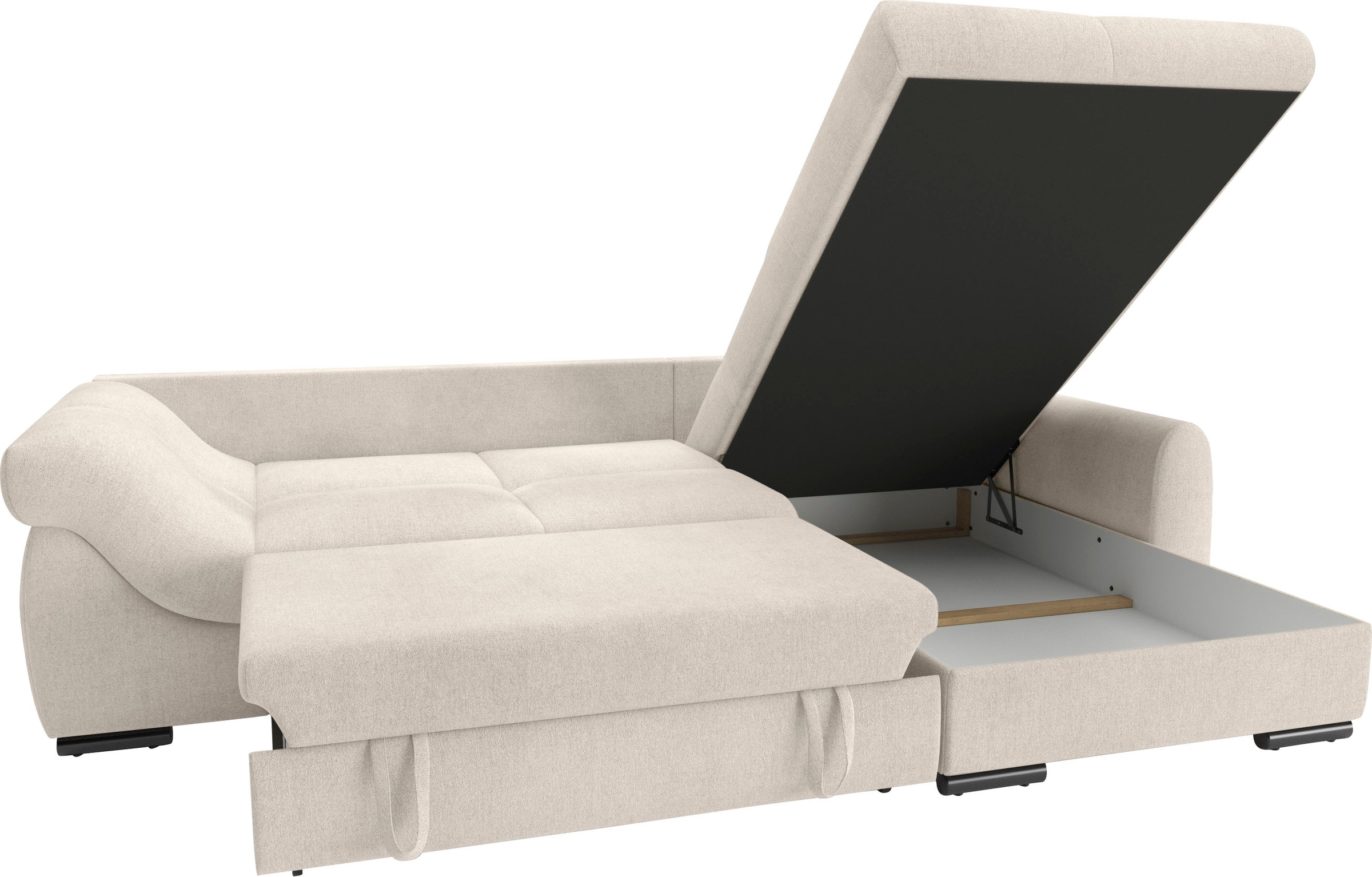 Mr. Couch Ecksofa »Livorno DuraFlex L-Form«, inkl. Hochschläfer-Bettauszug, XL-Bettkasten weiß beschichtet