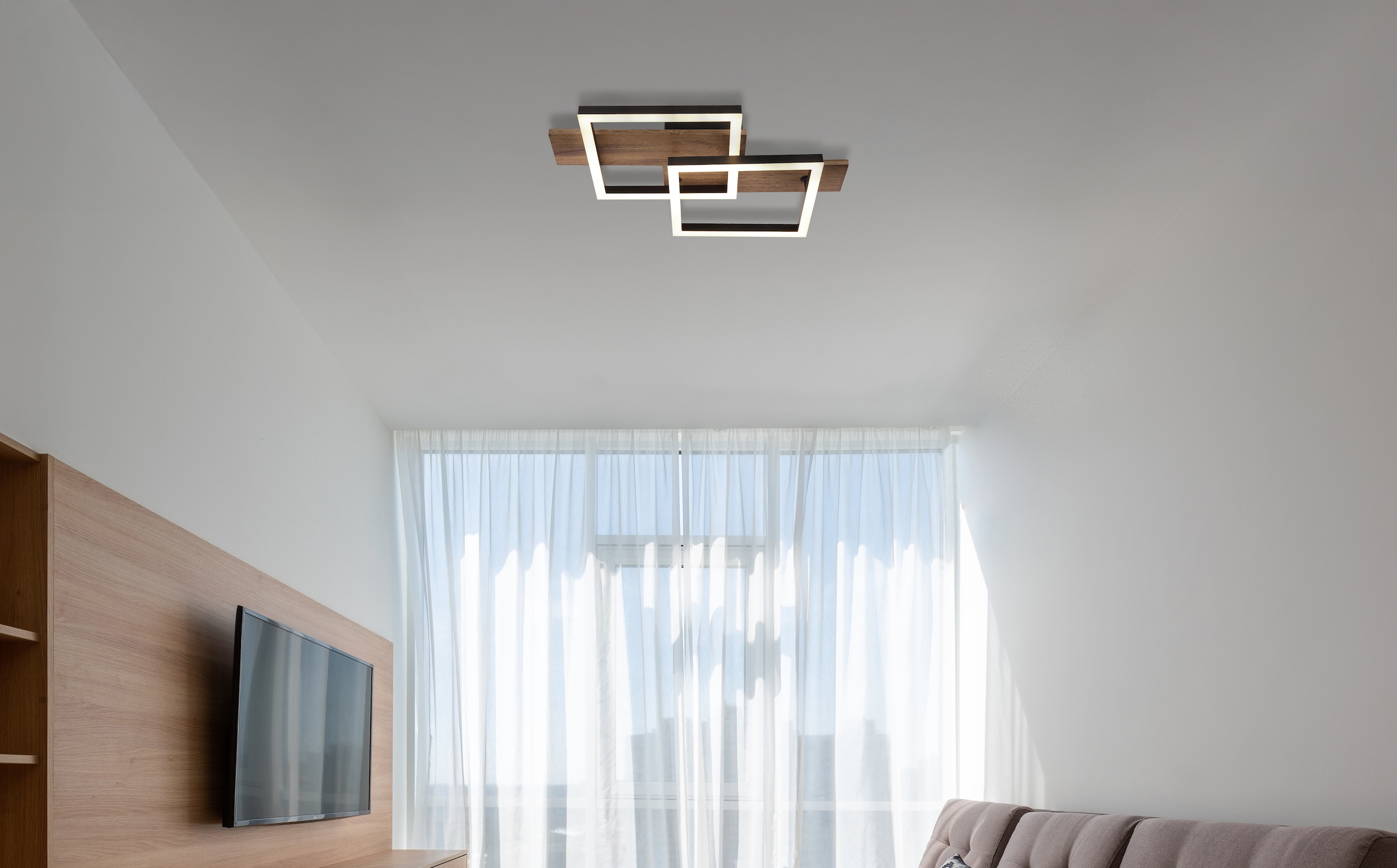 GLOBO LIGHTING LED Deckenleuchte »JEFFRY«, Leuchtmittel LED-Modul | LED fest integriert, Deckenlampe/Metall schwarz/holzoptik/3000K/Schlafzimmer