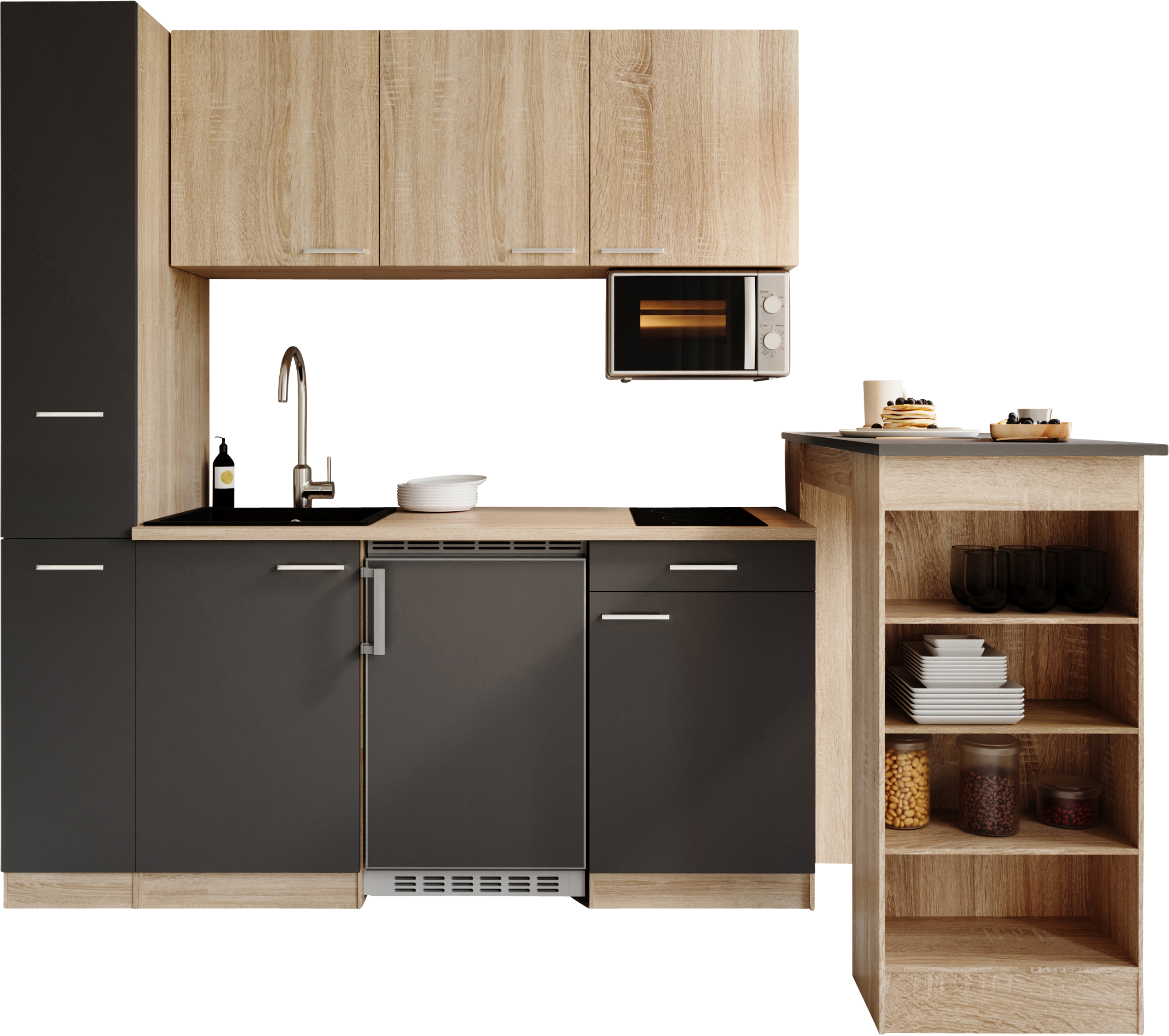 RESPEKTA Küchenzeile "Ingrid, inkl. Tresentisch" zerlegt, wahlweise mit Kühlschrank, Soft-Close-Funktion, Breite 180 cm