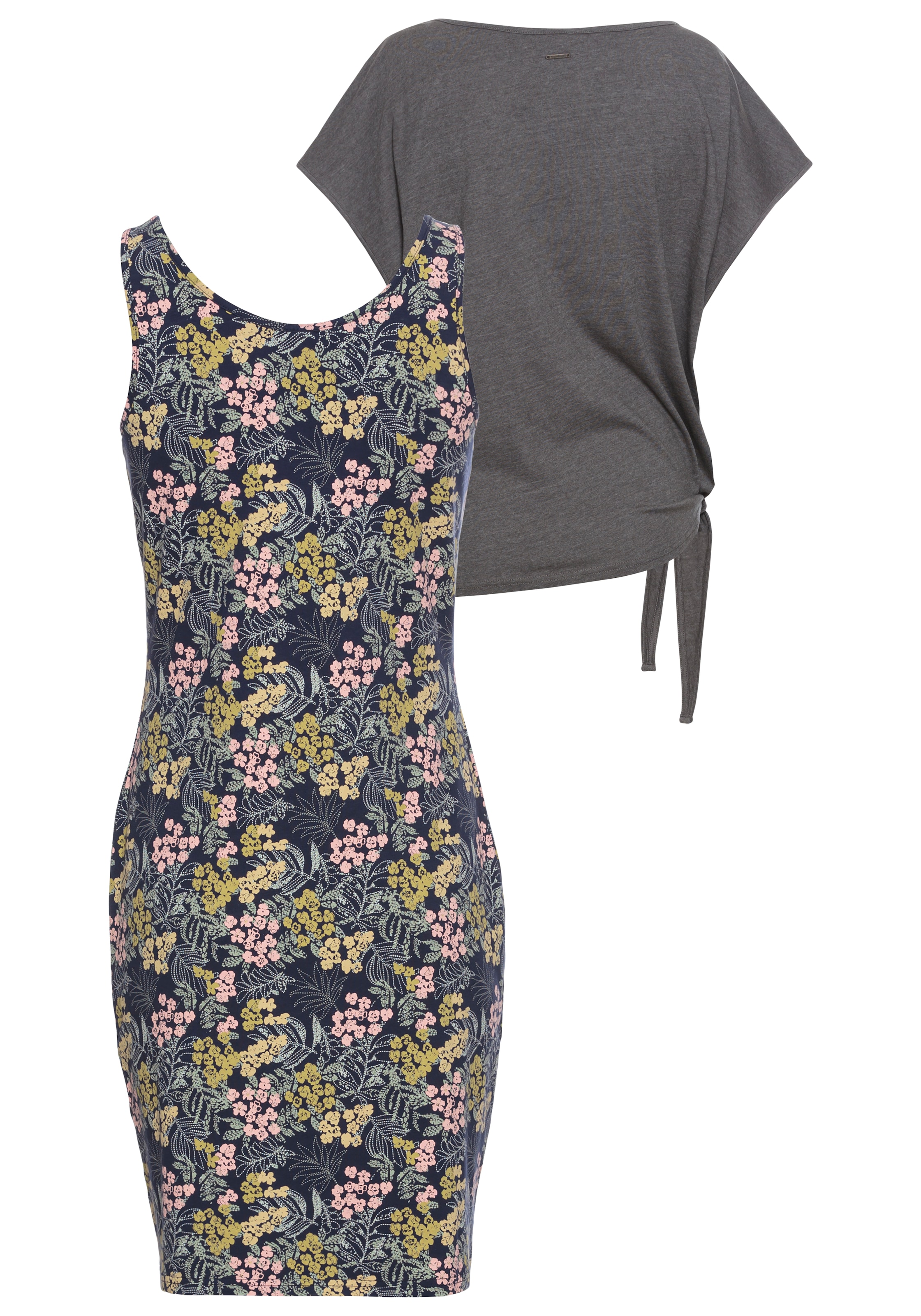 KangaROOS Sommerkleid, (Set, 2 tlg., mit T-Shirt), Set Shirt Kleid mit Blumen