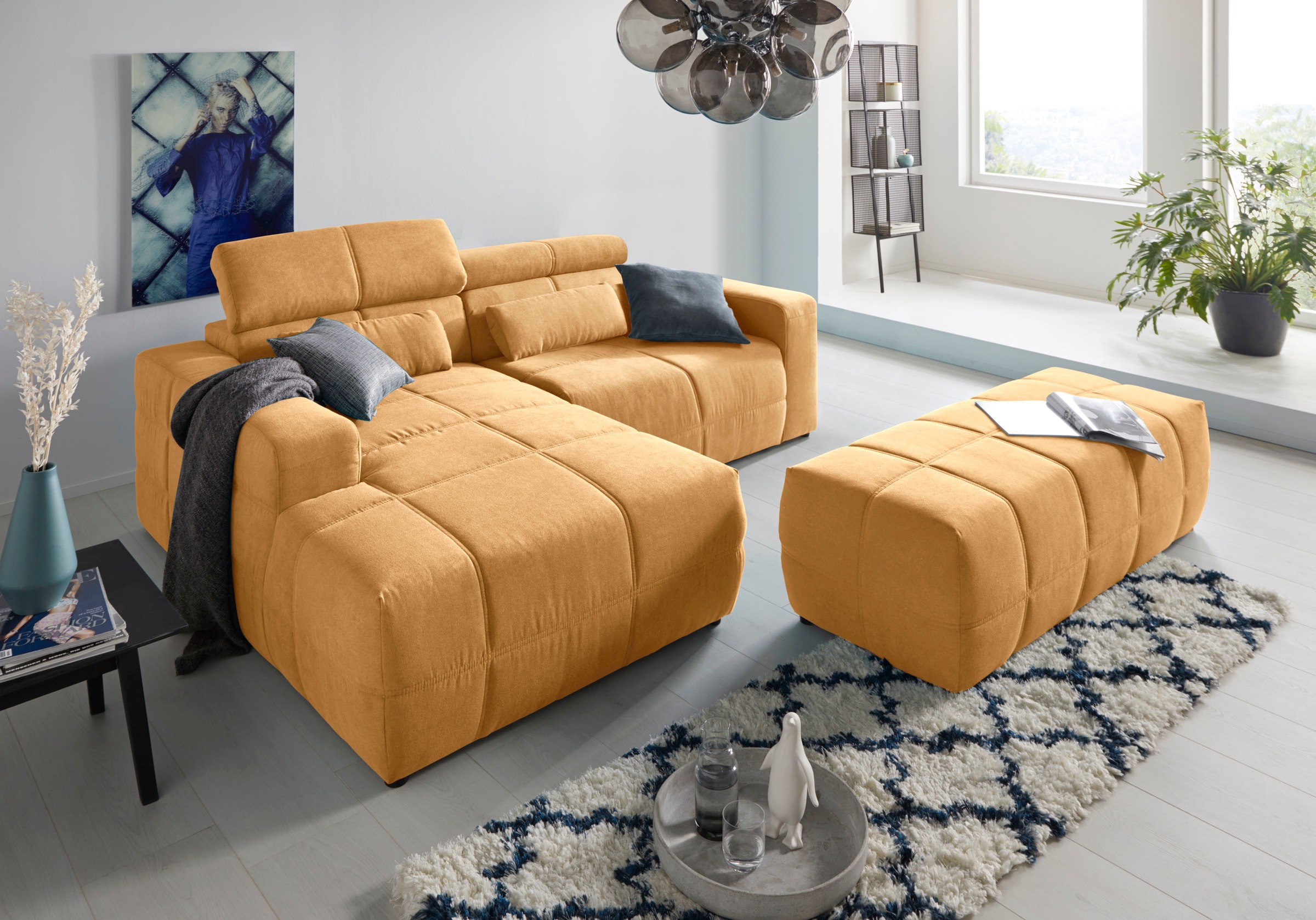 DOMO collection Ecksofa »Brandon, inkl. Kopfteilverstellung, B/T/H: 214/100/80 cm, L-Form«, Mit Kopfteilverstellung, auch in Leder und Cord, L-Form