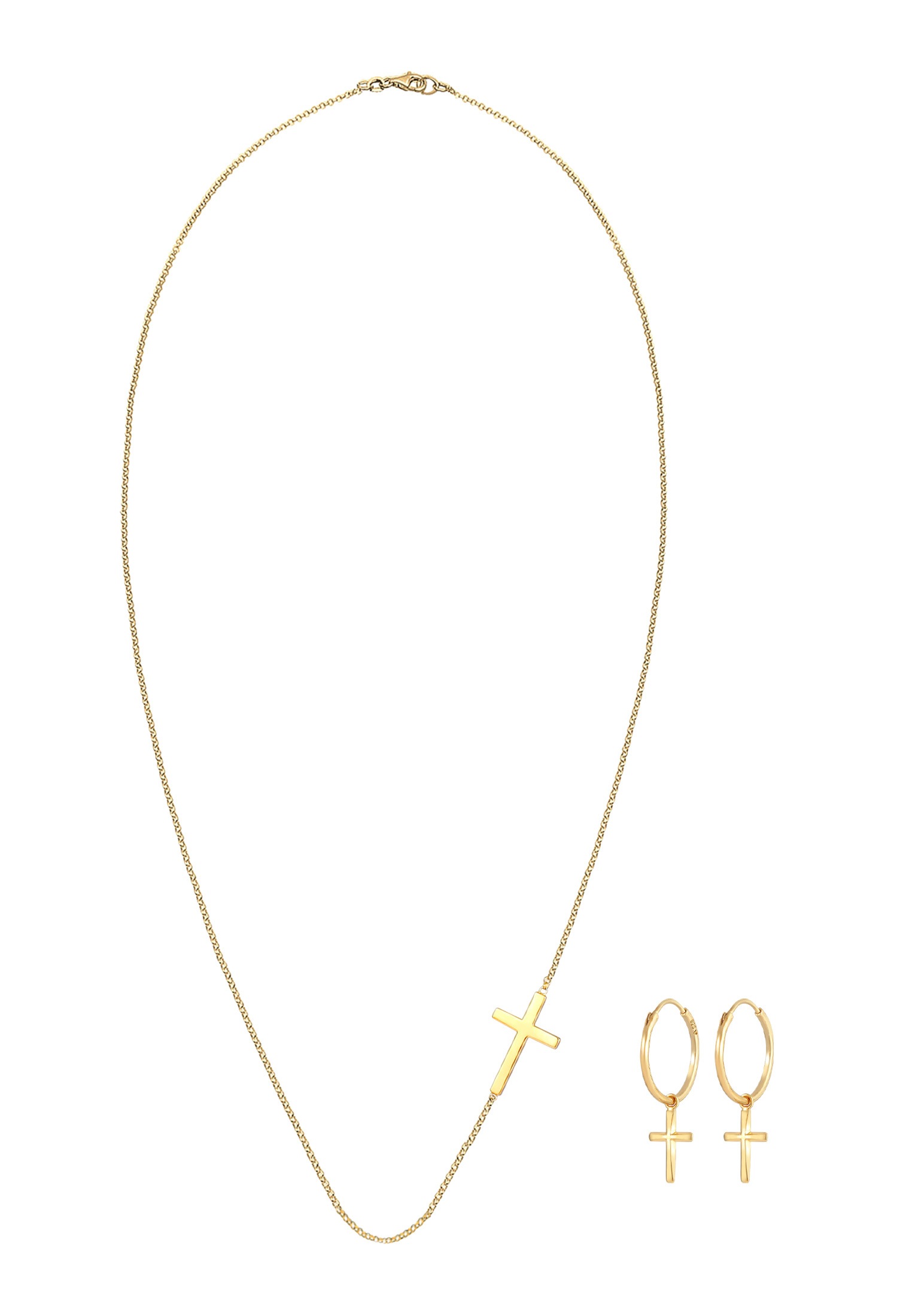 Elli Ohrring und Ketten Set »Schmuckset Kette Creolen Ohrringe Kreuz Religion 925 Silber« ()