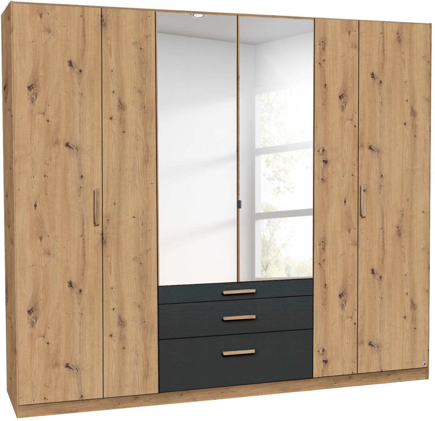 rauch Kleiderschrank "Schrank Drehtürenschrank Ankleide Garderobe Schlafzimmer MOSBACH" Breiten: 181/226/271 cm, Höhe 210 cm, mit Spiegel und farblich abgesetzten Schubladen MADE IN GERMANY