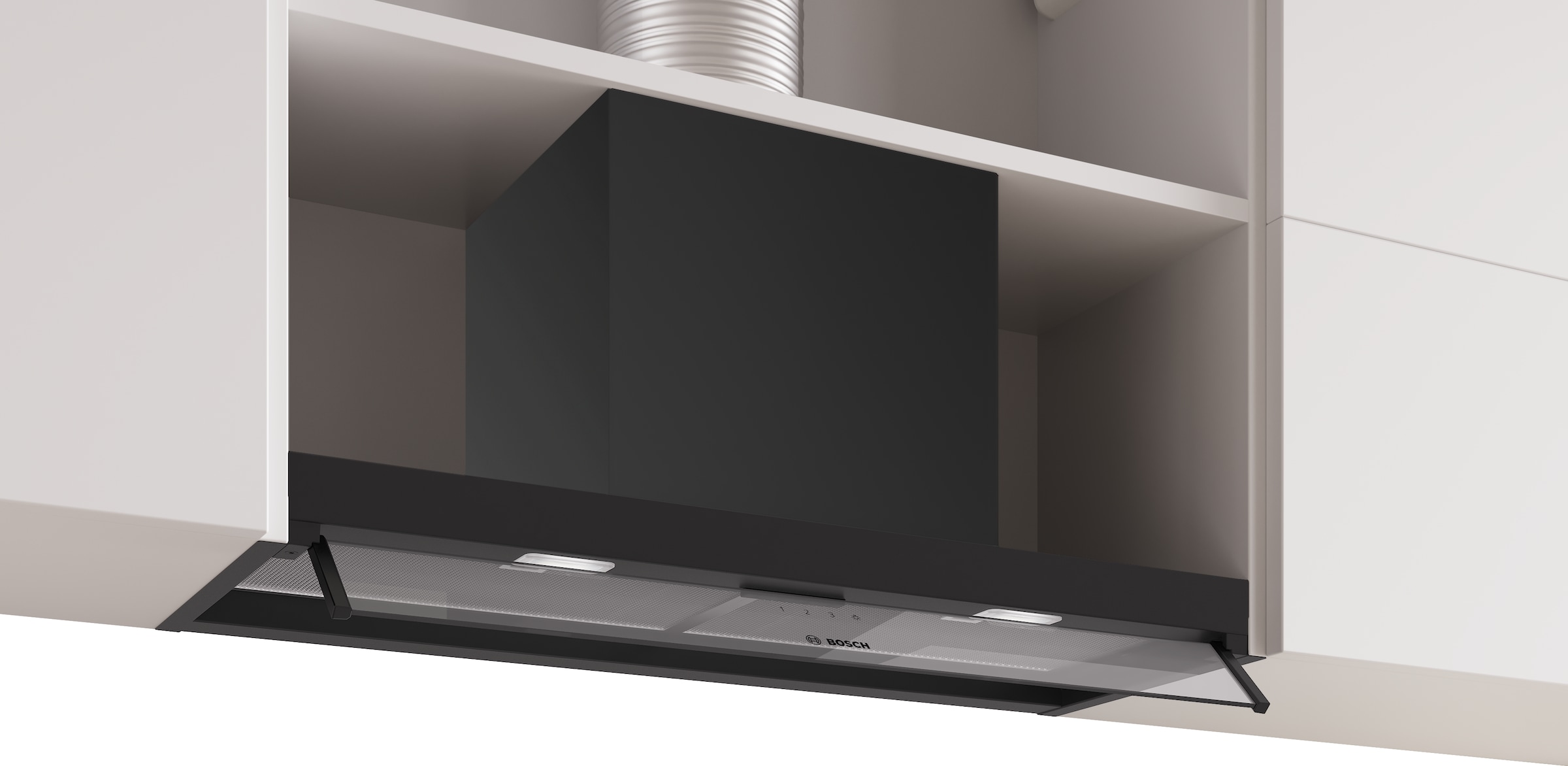 BOSCH Lüfterbaustein "DBB85CC60", B:79,8cm H:6cm T:29,8cm, schwarz, Dunstabzugshauben, Viel Stauraum im T-Design & ein Dual-Filter für frische Luft