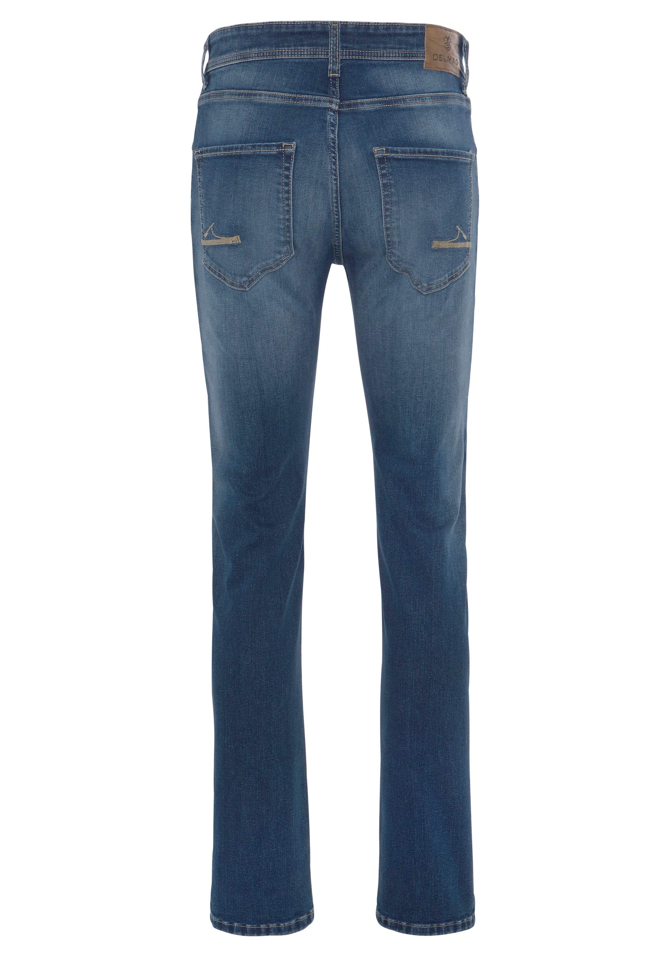 DELMAO Stretch-Jeans »"Reed"«, gerader Beinschnitt, Used-Look-Waschung, niedrige Leibhöhe