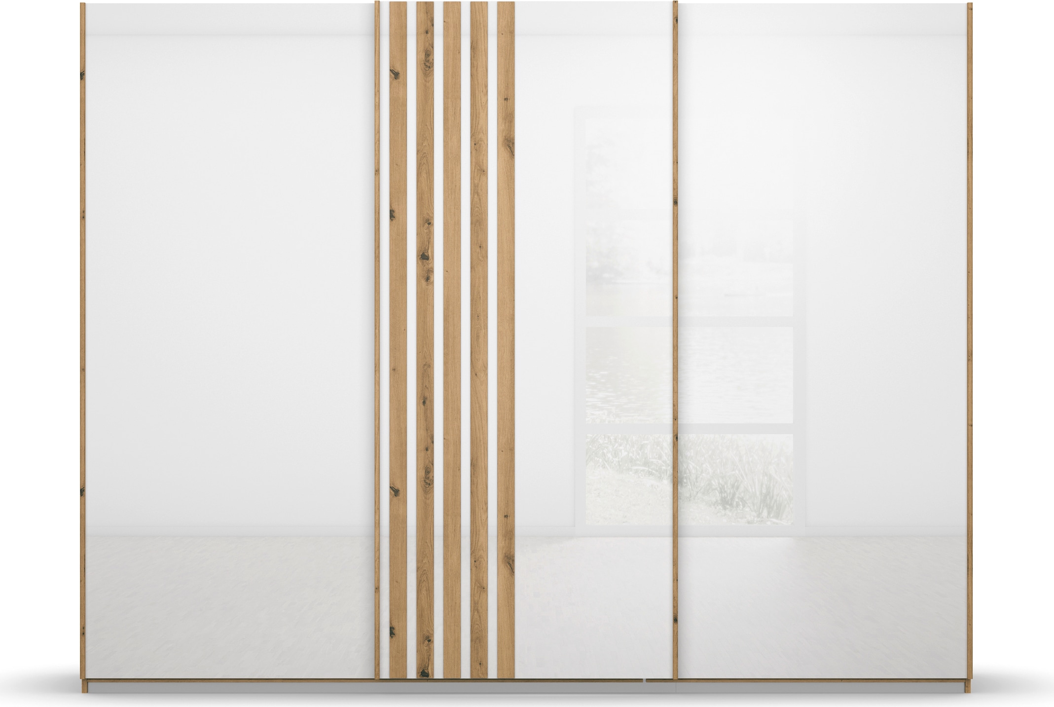 rauch Schwebetürenschrank »Mosbach«, in moderner Lamellen-Optik und Glasfront