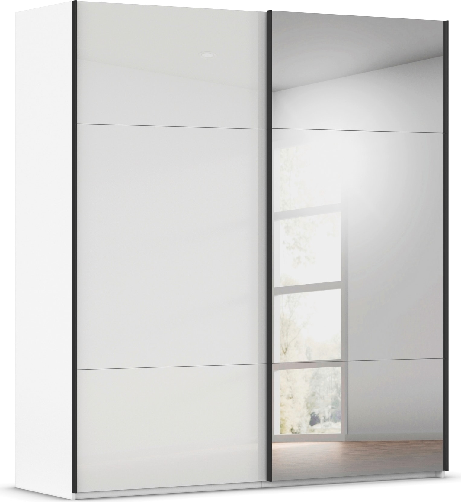 rauch Schwebetürenschrank "Kleiderschrank Schrank Garderobe Schlafzimmerschrank CONTIDO" 3 verschiedene Ausstattungen BASIC/CLASSIC/PREMIUM (inkl. SOFT-CLOSE), aus hochwertigem Material in 6 Breiten 2 Griff-Farben MADE IN GERMANY