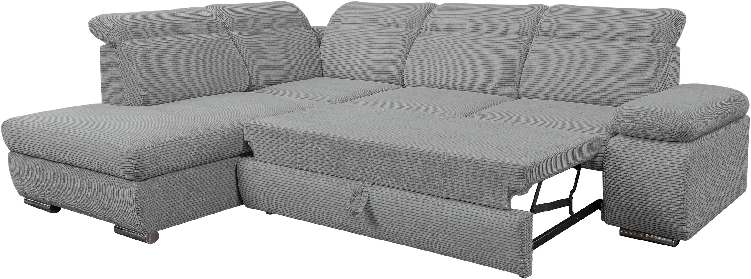 WERK2 Ecksofa »Alicante Cord, inkl. Bettfunktion & Bettkasten, Breite 280cm, L-Form« Schlafsofa mit Bettkasten & verstellbaren Kopfstützen.