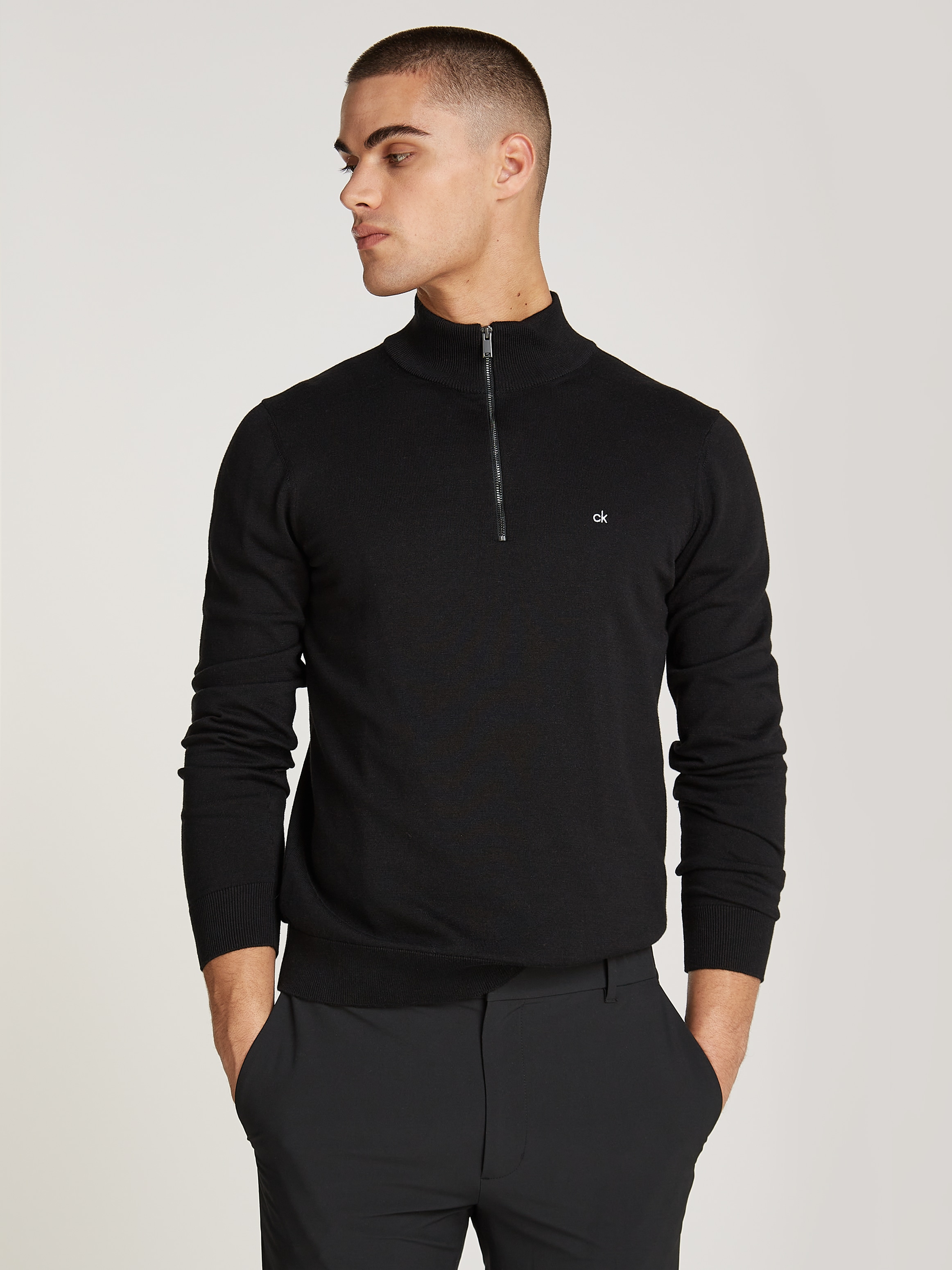 Calvin Klein Stehkragenpullover "COTTON SILK BLEND QUARTER ZIP", mit Logost günstig online kaufen