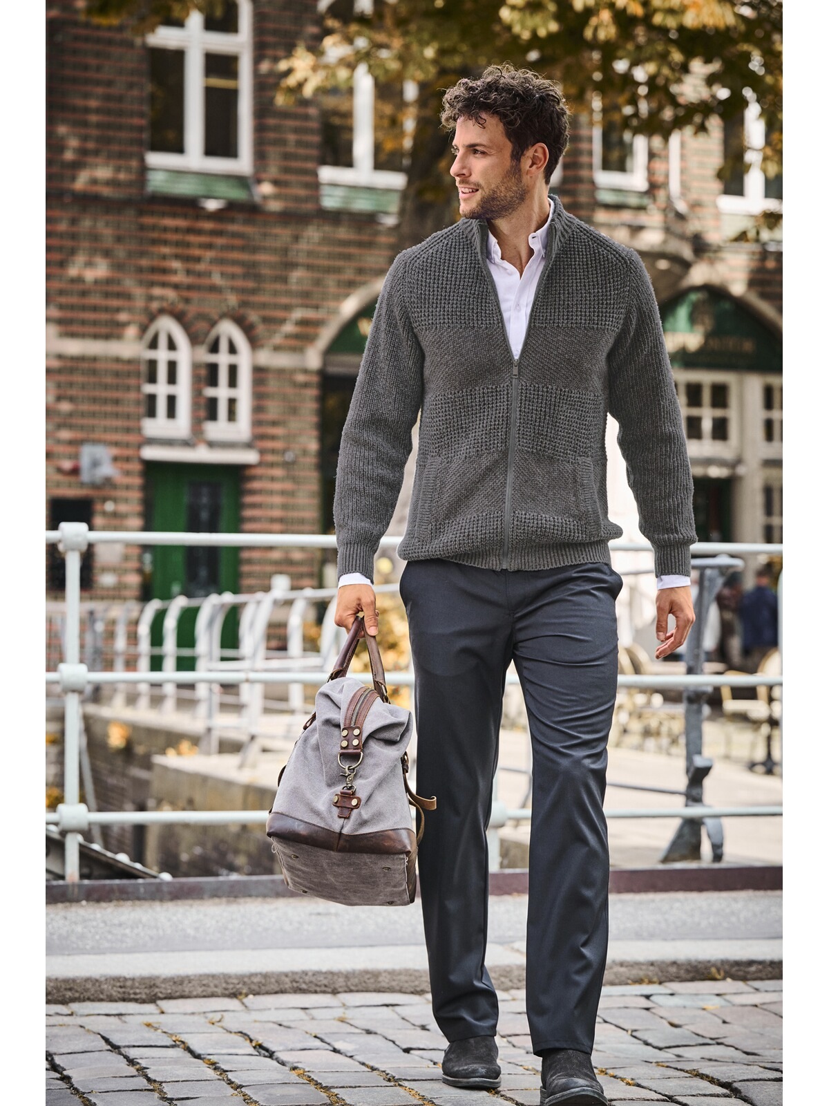 Strickjacke BABISTA "Strickjacke GIORTALLI", Herren, Gr. M, grau (dunkelgrau), Obermaterial: 46% Baumwolle CO. 27% Wolle mw. 27% Polyacryl PAN., Strickjacken Strickjacke 2