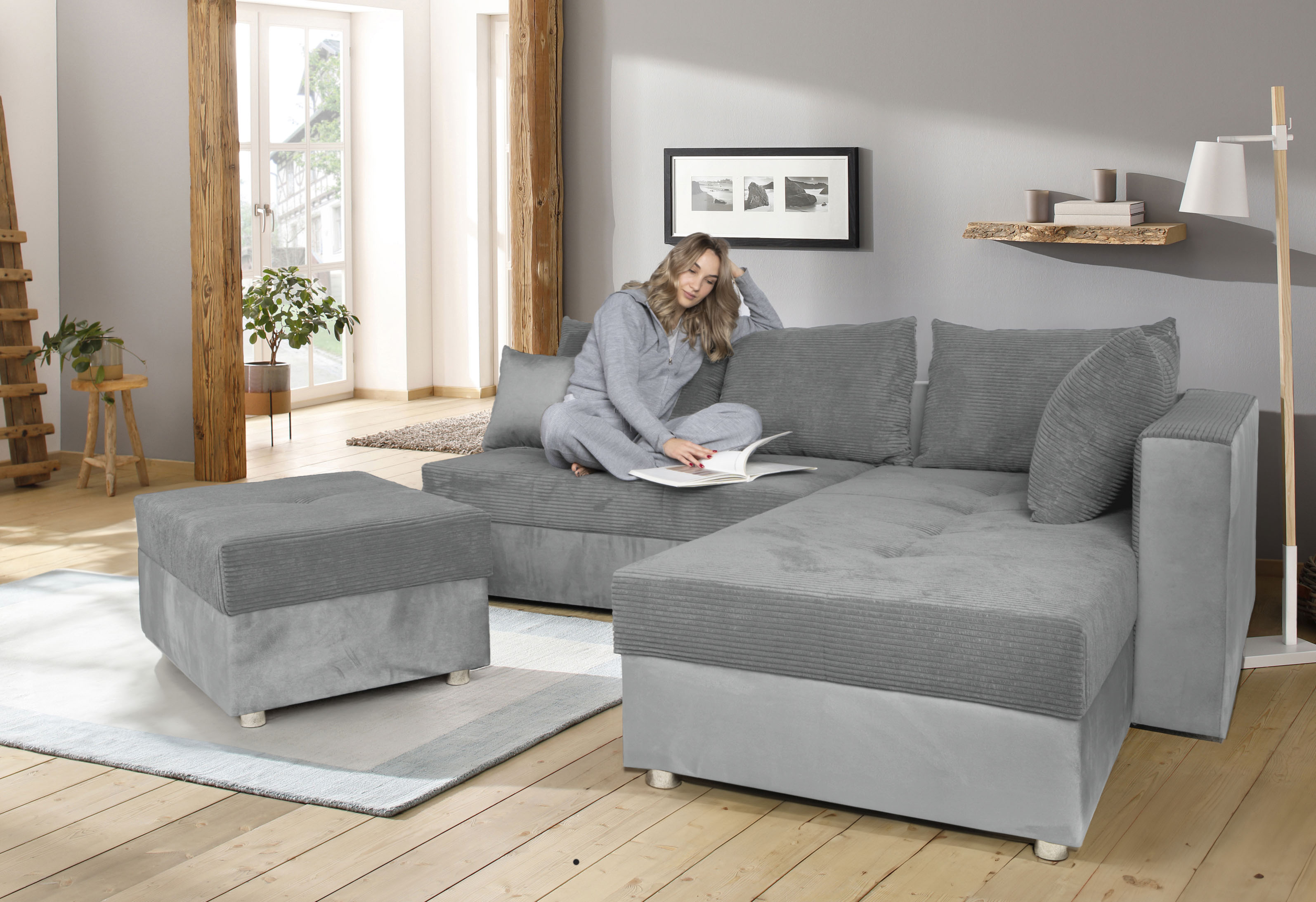 COLLECTION AB Ecksofa "Italia L-Form, B: 217 cm" Schlaffunktion, Bettkasten & 1 Zierkissen, Federkern