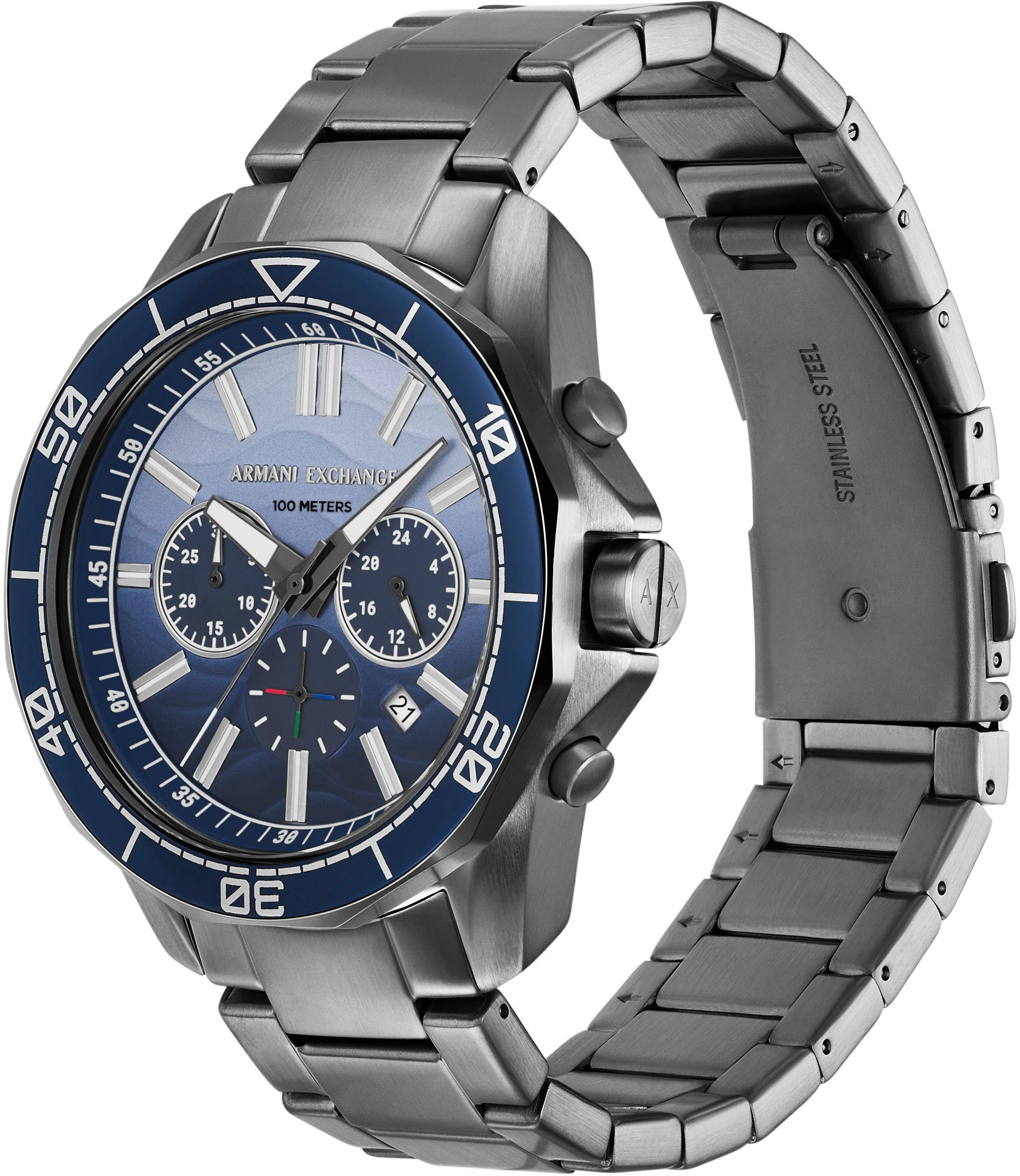 ARMANI EXCHANGE Chronograph, Quarzuhr, Armbanduhr, Herrenuhr, Edelstahlarmband, analog, Tag