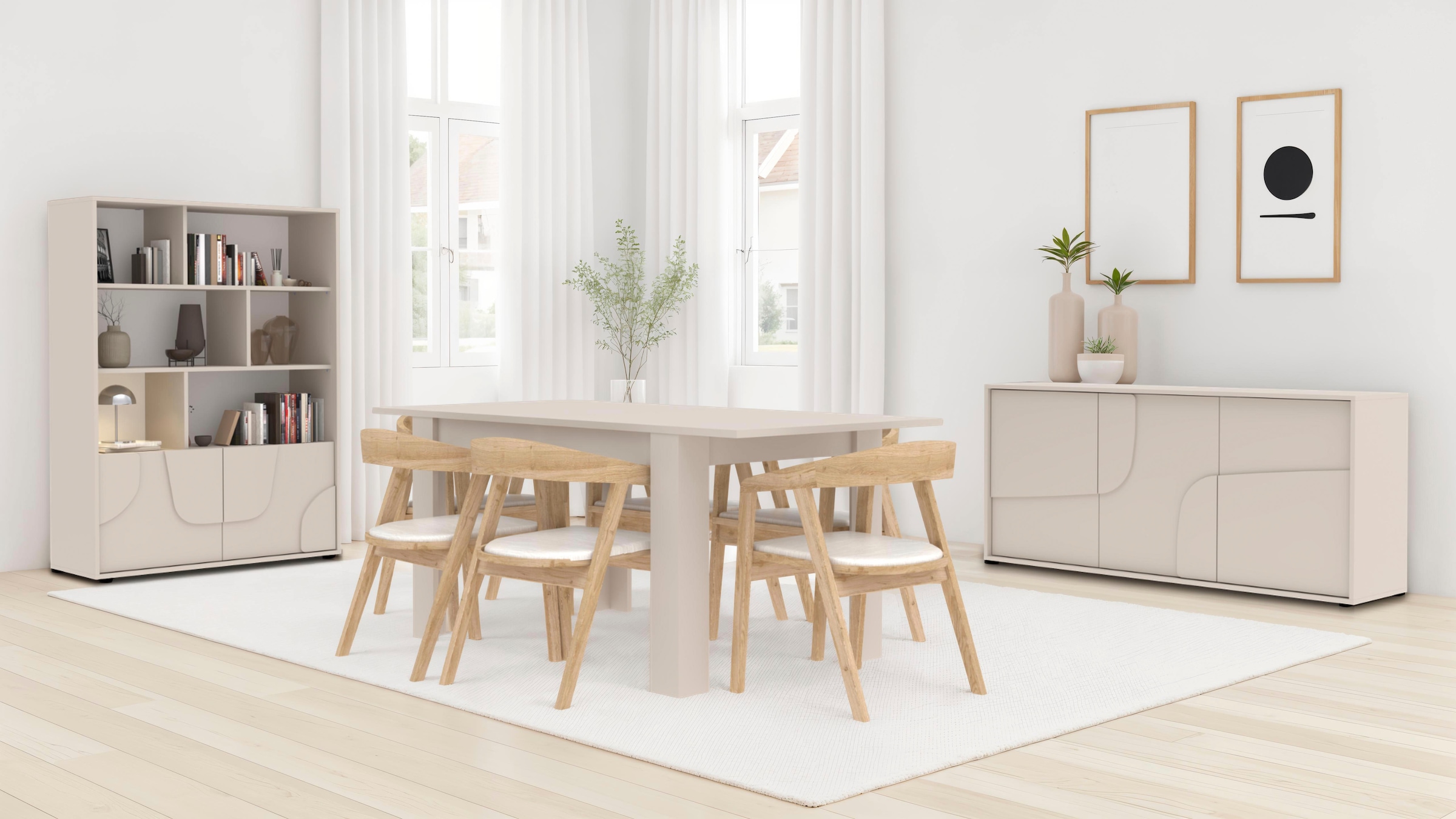 INOSIGN Sideboard »Stone, 155 cm breit, 3 Türen, Anrichte, Kommode, Stauraumschrank« 3D-Design, Push-to-open, Innenraum großzügig, Füße 14/2 cm wählbar