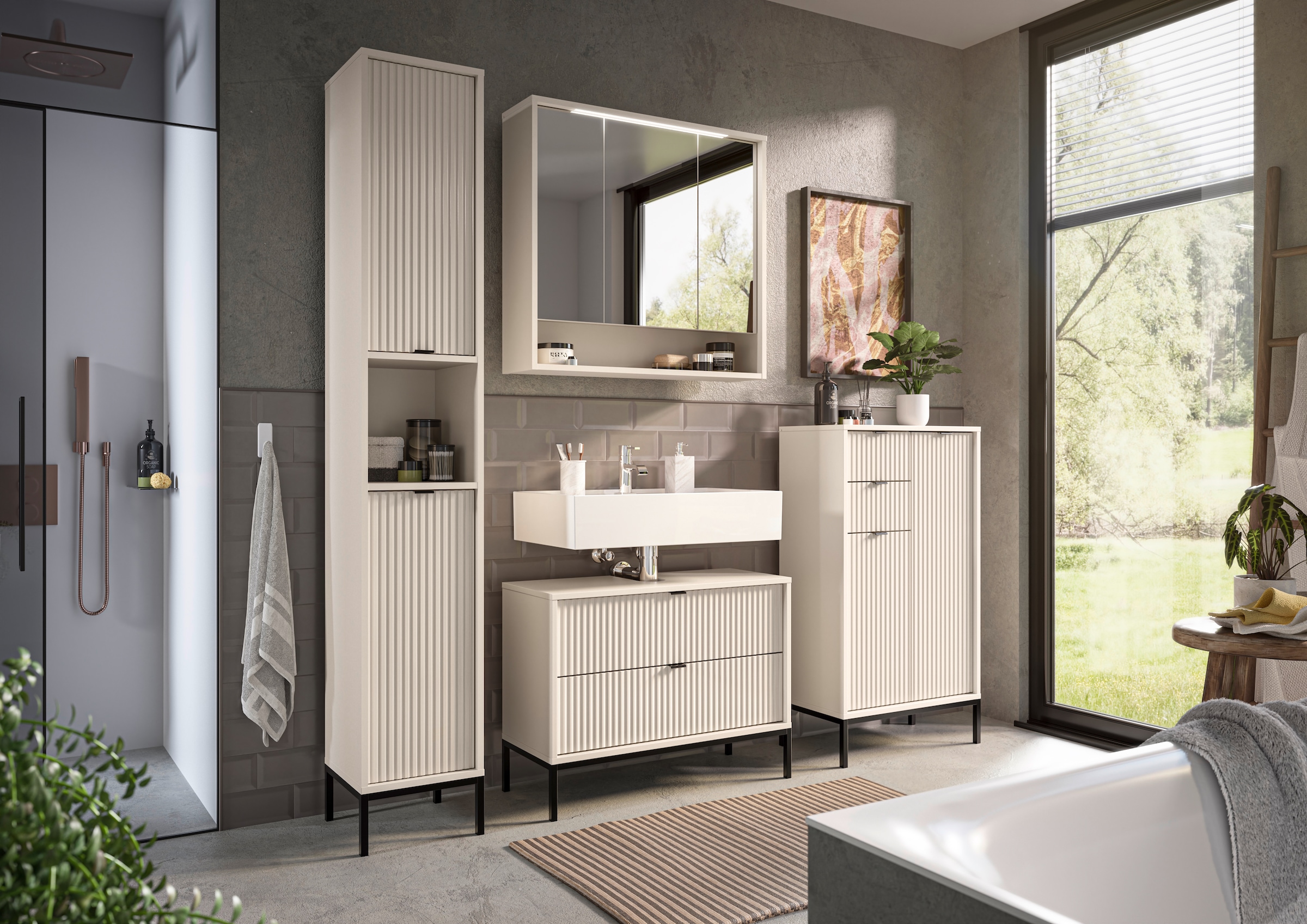 BASIC by Balculina Spiegelschrank »Lucera BxHxT 80x75x20 cm« 1 Stk. tlg. Breite 80cm, LED-Beleuchtung kaltweiß