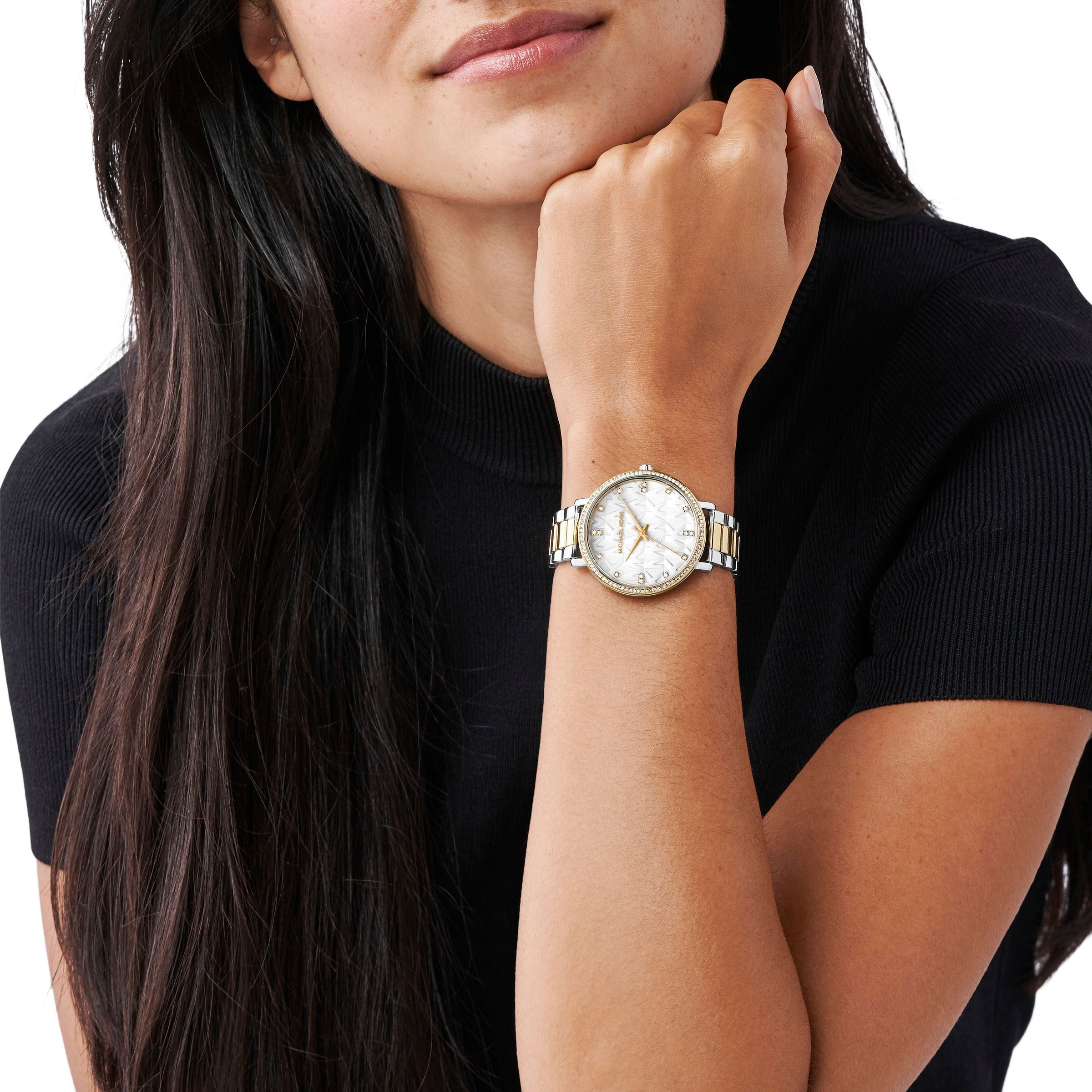 MICHAEL KORS Quarzuhr »PYPER«, Armbanduhr, Damenuhr, Edelstahlarmband, analog, Glassteine
