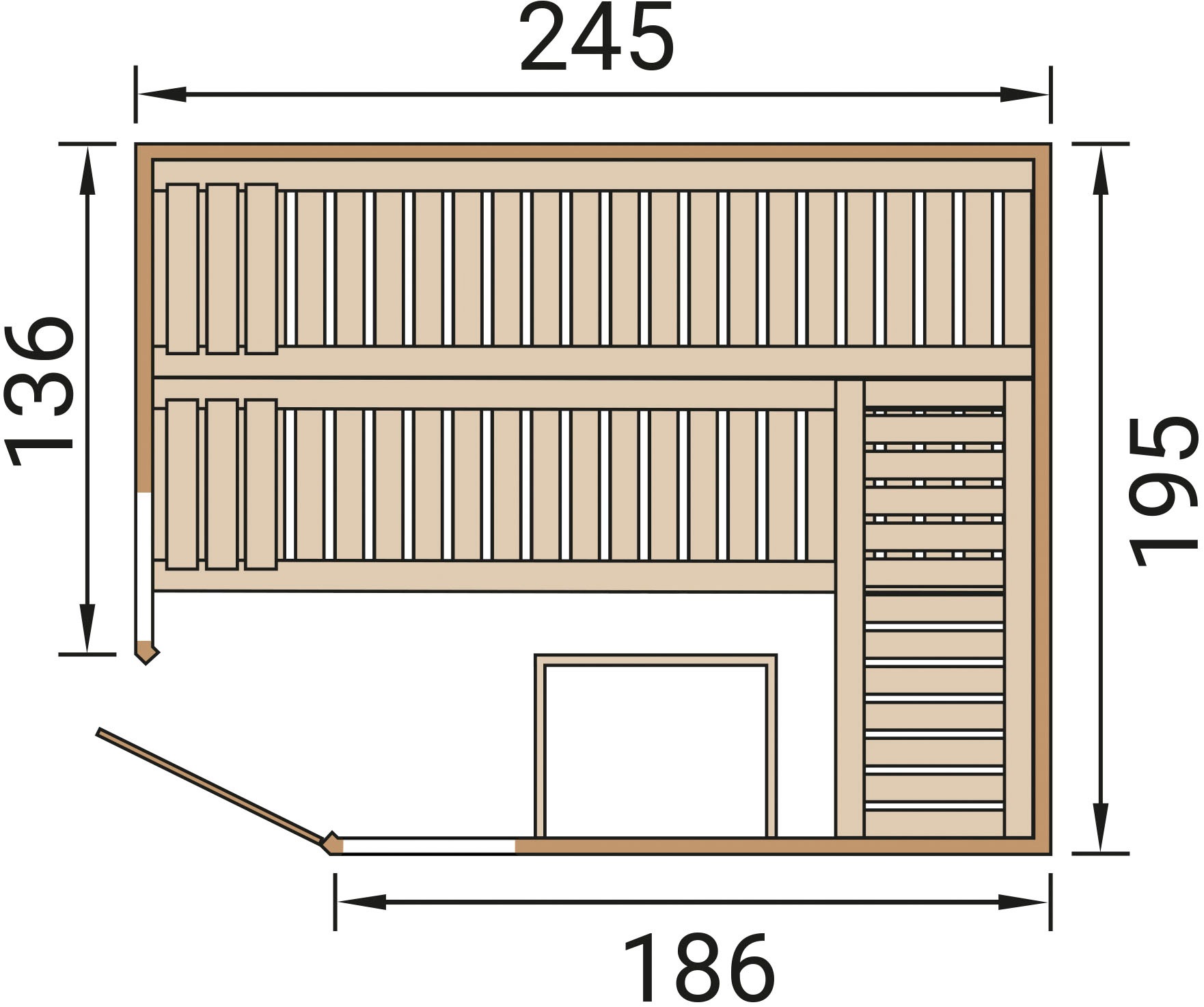 weka Sauna »Design-Sauna KEMI Eck 2« Blockbohlen, vorgef. Elemente, Fensterelement, mod. Ganzglastür