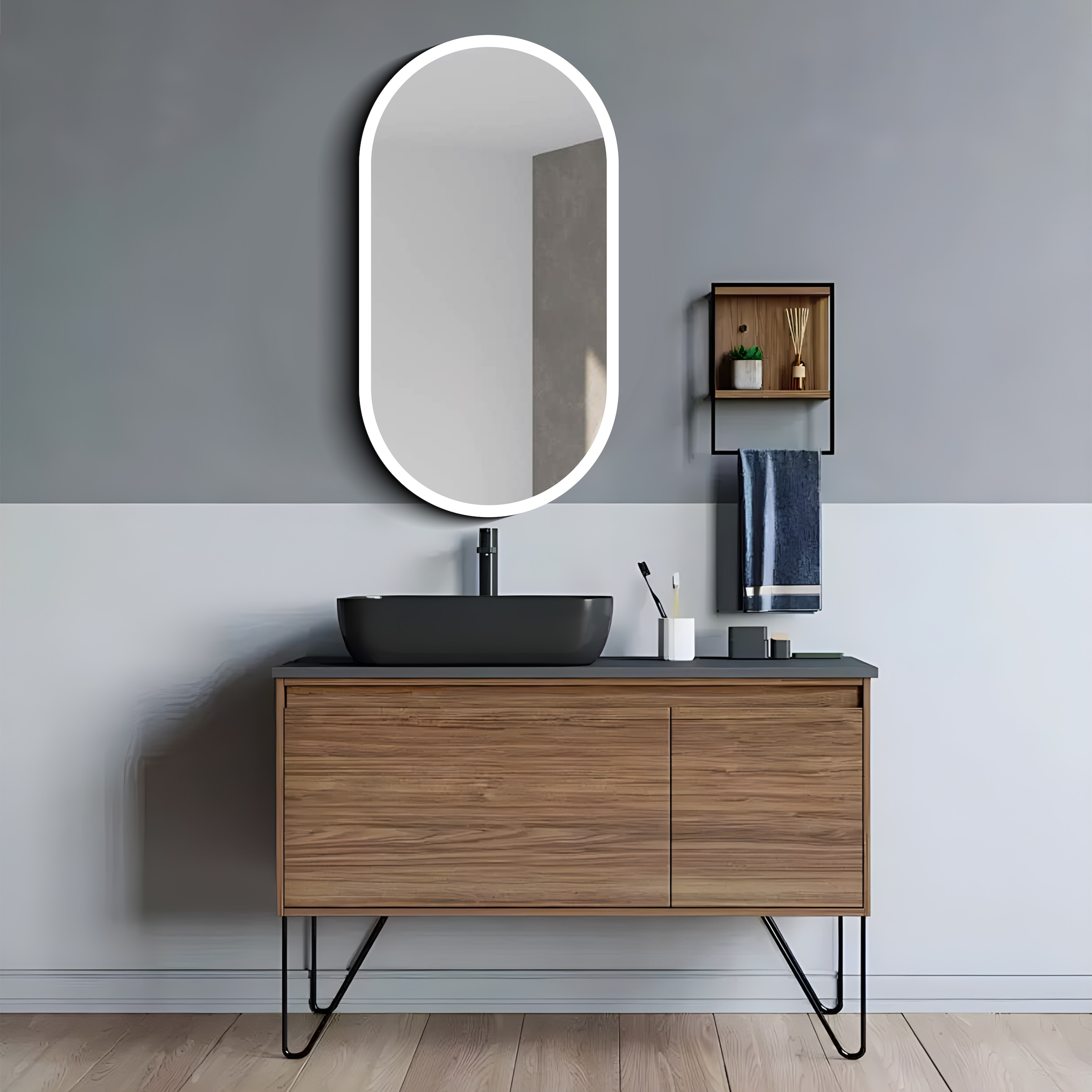 Talos Badezimmerspiegelschrank »Talos Oval Vento«, austauschbare LED-Beleuchtung, 45x80 cm schwarz