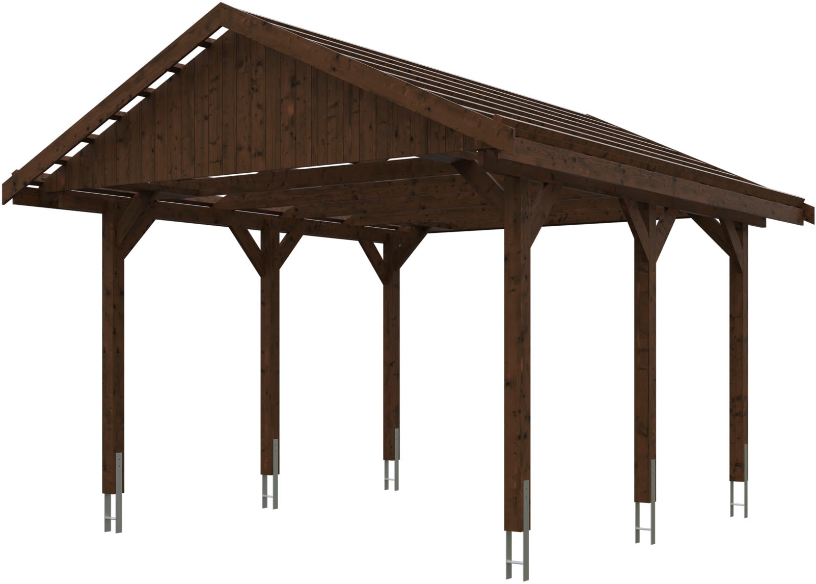 Skanholz Einzelcarport "Wallgau" Massivholz 340 cm Nussbaum mit Dachlattung