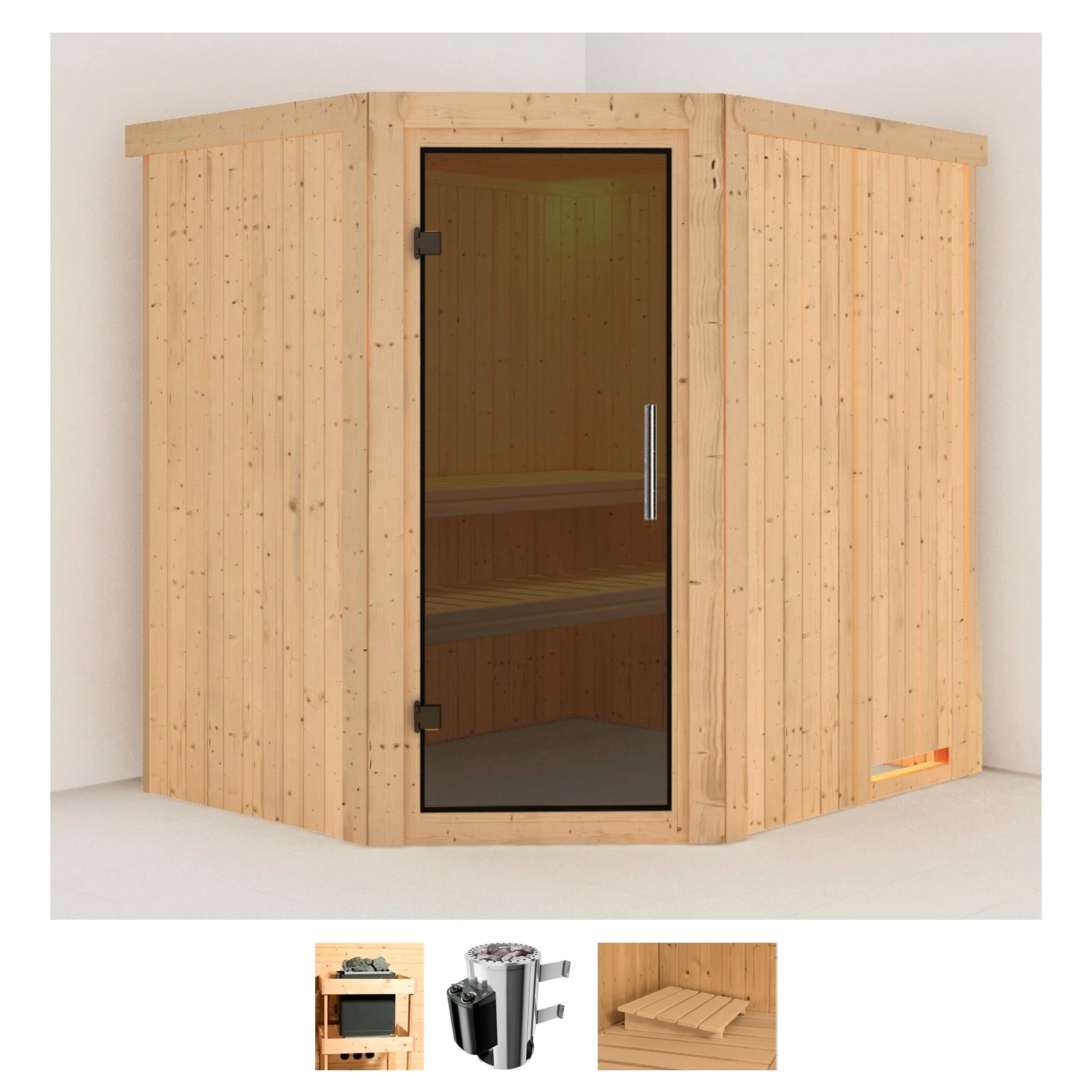 Karibu Sauna "Laila" Set, Ofen 3,6 kW intgr. Strg