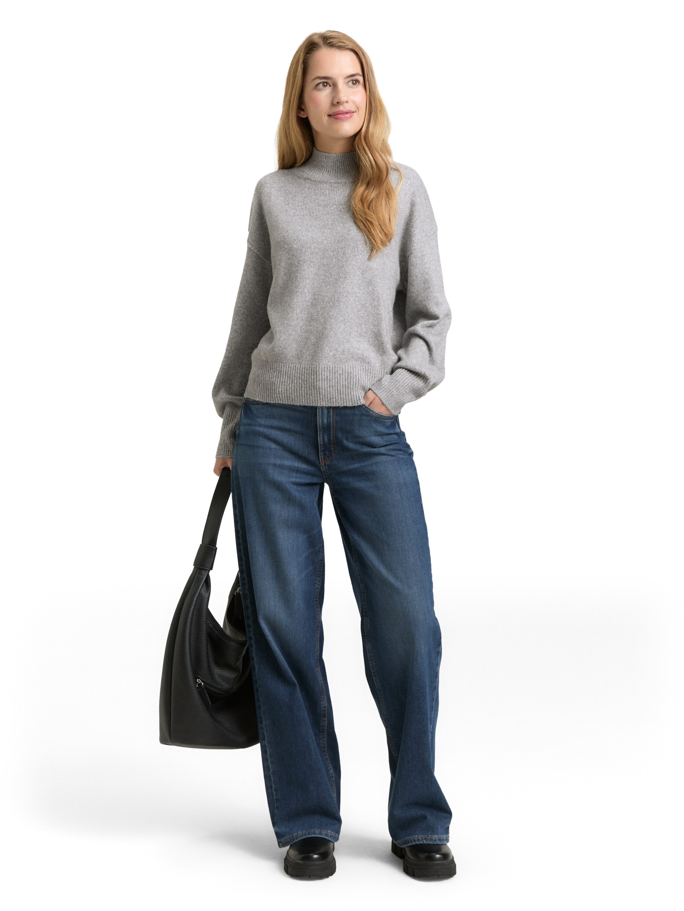 Strickpullover TOM TAILOR, Damen, Gr. L, medium silber grau, Strick, Obermaterial: 47% Polyester, 47% Viskose, 6% Polyamid, unifarben, regular fit normal, Rundhals, Rippbündchen, Pullover Strickpullover, mit Rippbündchen 3