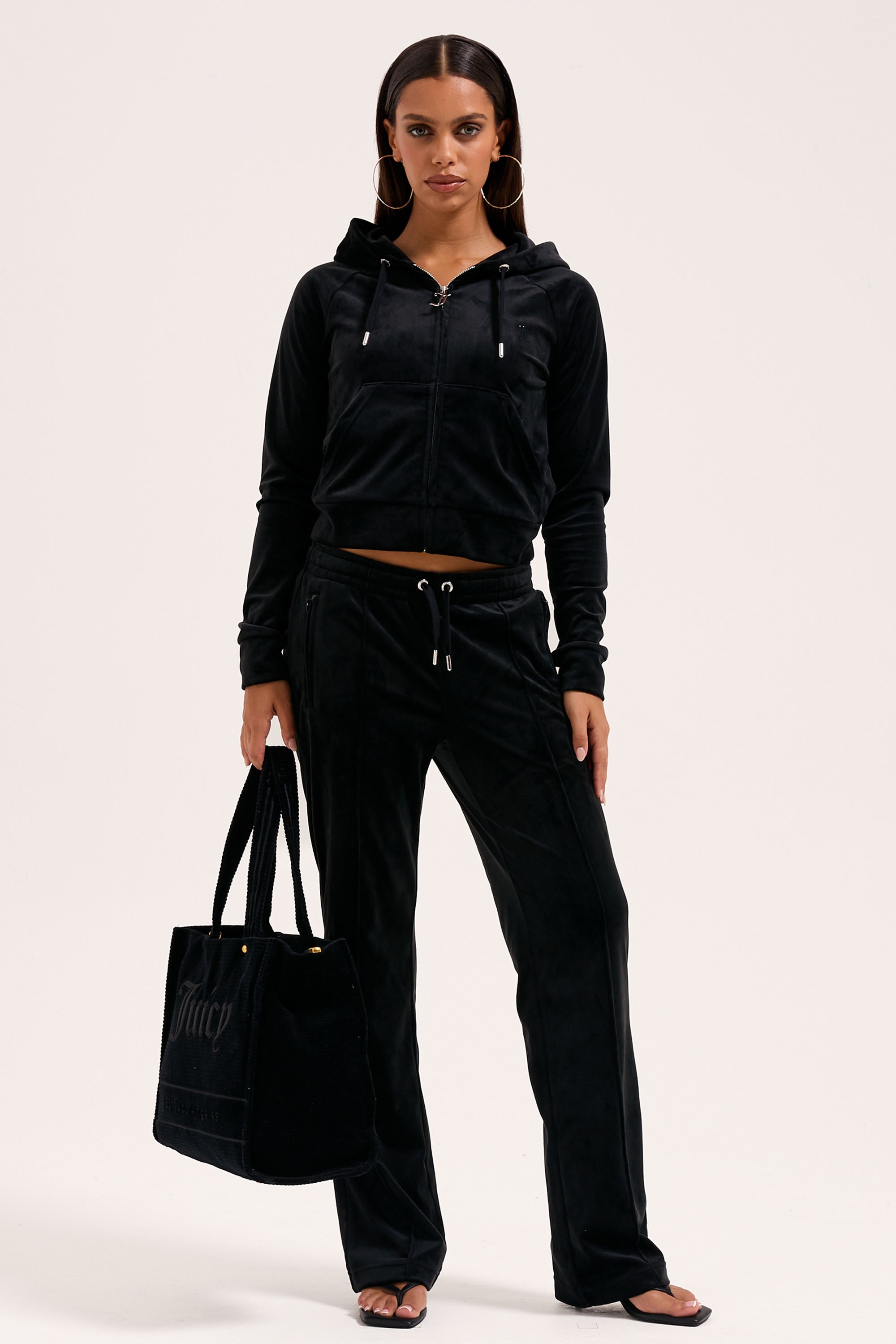 Juicy Couture Kapuzennickijacke »MADISON COL OUT HOODIE. Damen« mit Kapuze Trainingsjacke Damen, Sweatjacke mit Kapuze, Velour, mit Glitzer, Sale