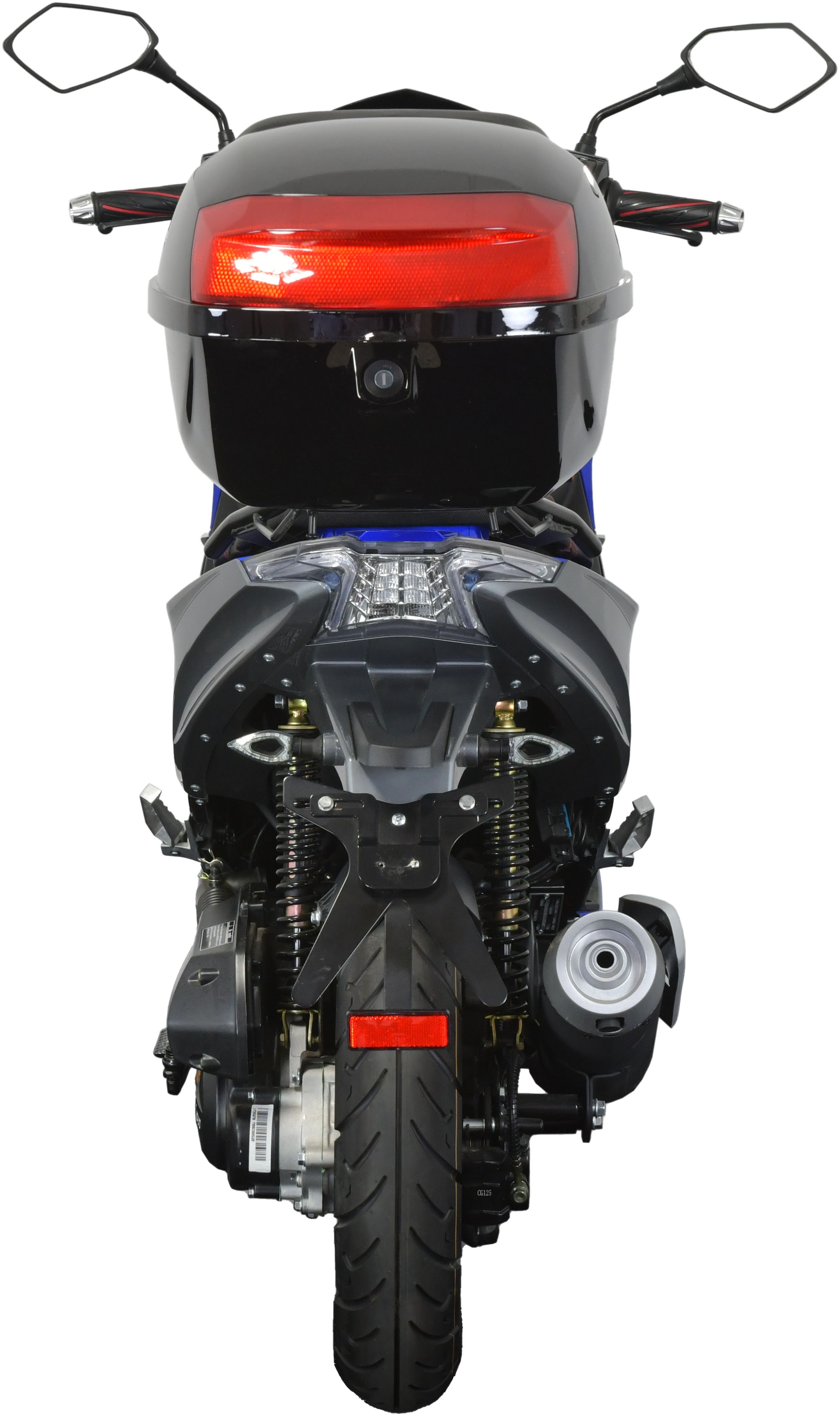 GT UNION Motorroller »Striker mattschwarz mit Dekor«, 50 cm³, 45 km/h, Euro 5, 3 PS, (Set, mit Topcase), mit Lenkerschloss
