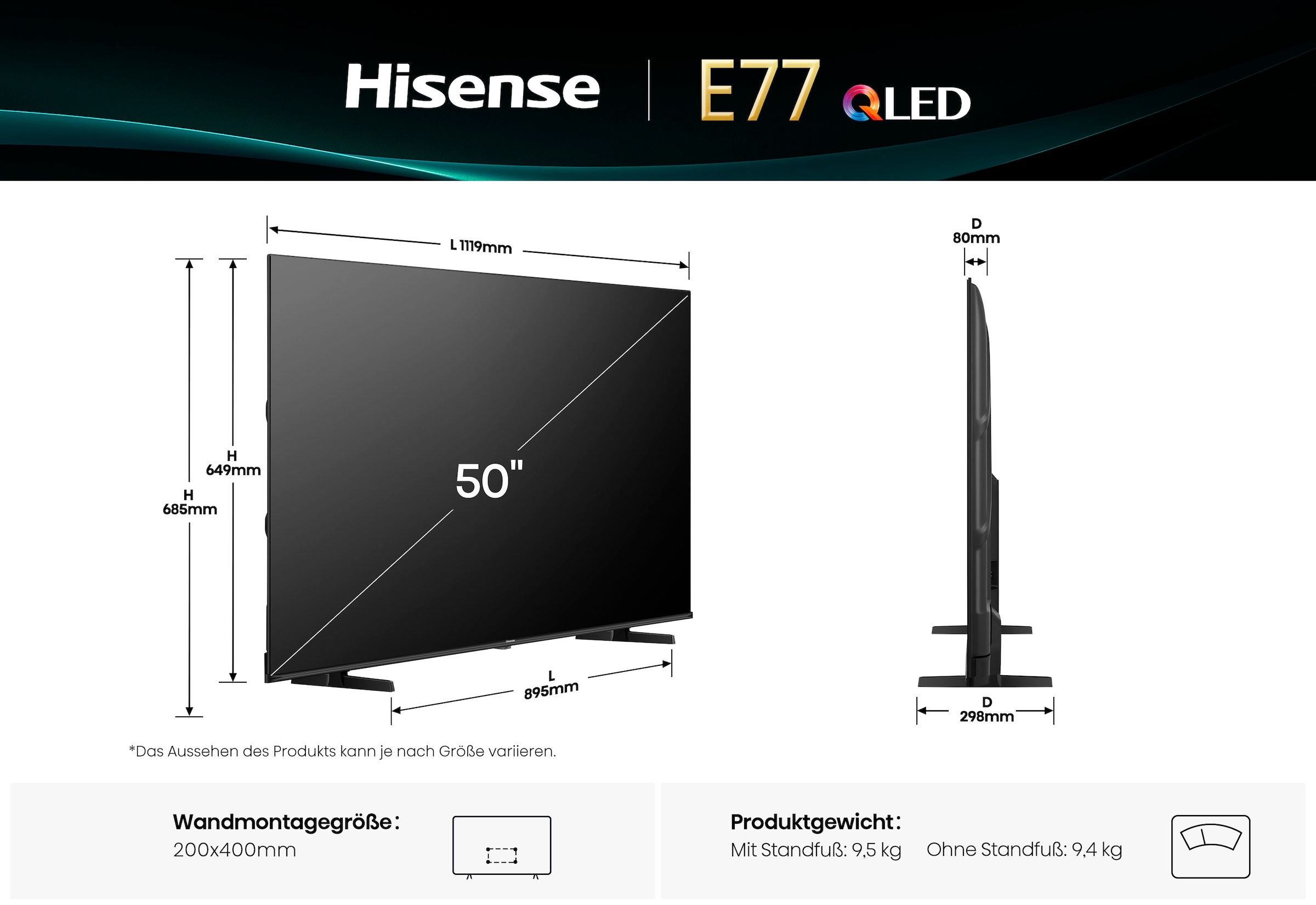 Hisense QLED-Fernseher »50E77Q«, 4K Ultra HD, Smart-TV, 4K UHD QLED