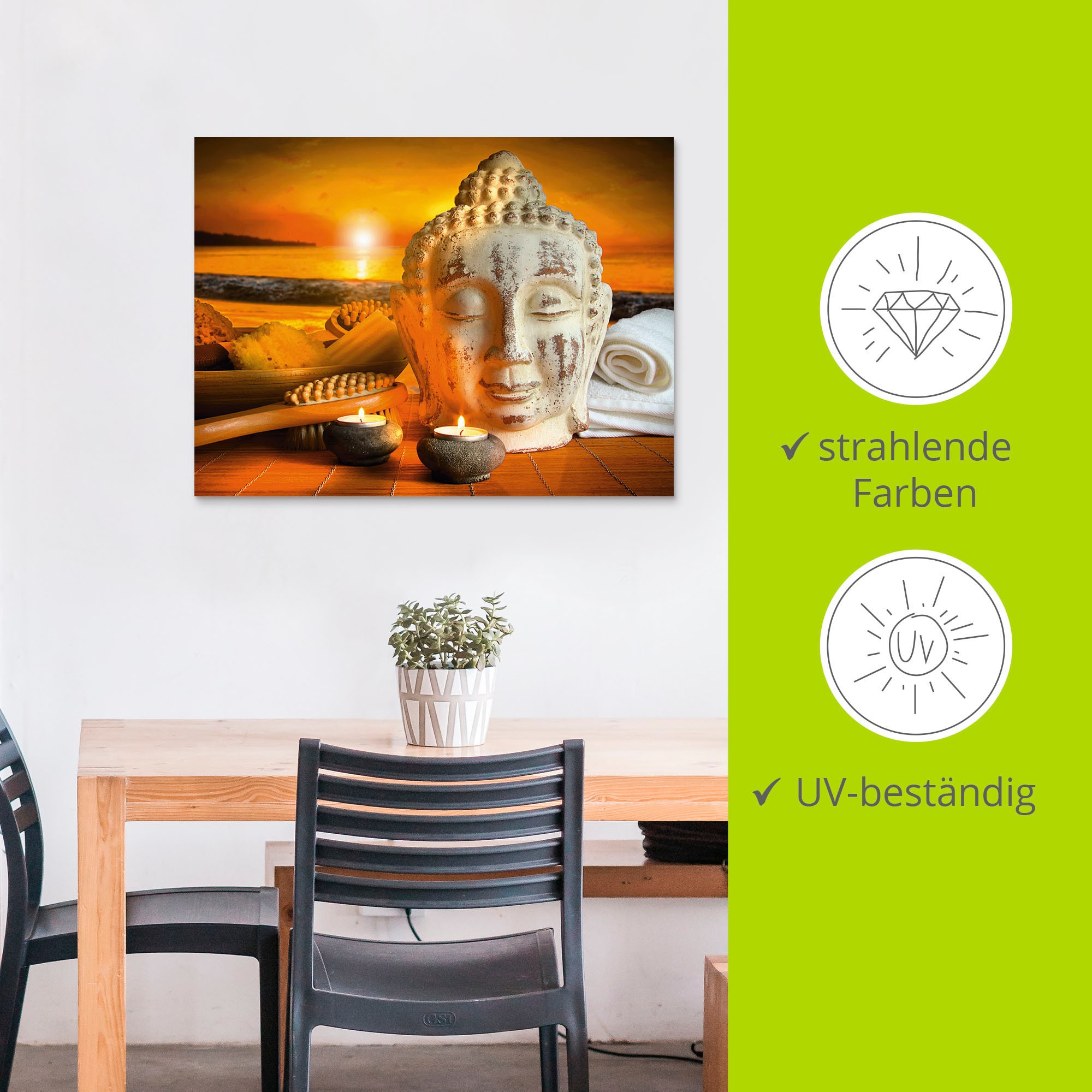 Artland Wandbild »Bad-Zubehör mit Buddha-Statue«, Religion, (1 St.), als Alubild, Outdoorbild, Leinwandbild, Wandaufkleber, versch. Größen