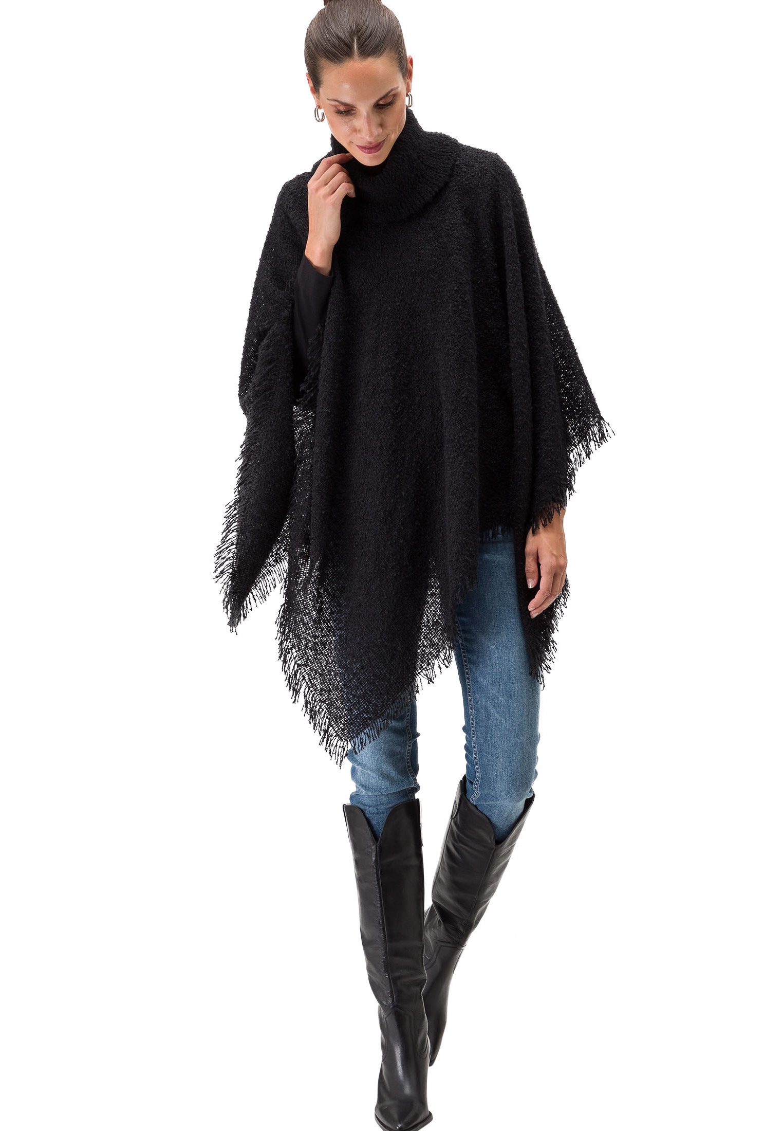 Zero 2-in-1-Strickjacke »zero Poncho mit Fransen«, Fransen