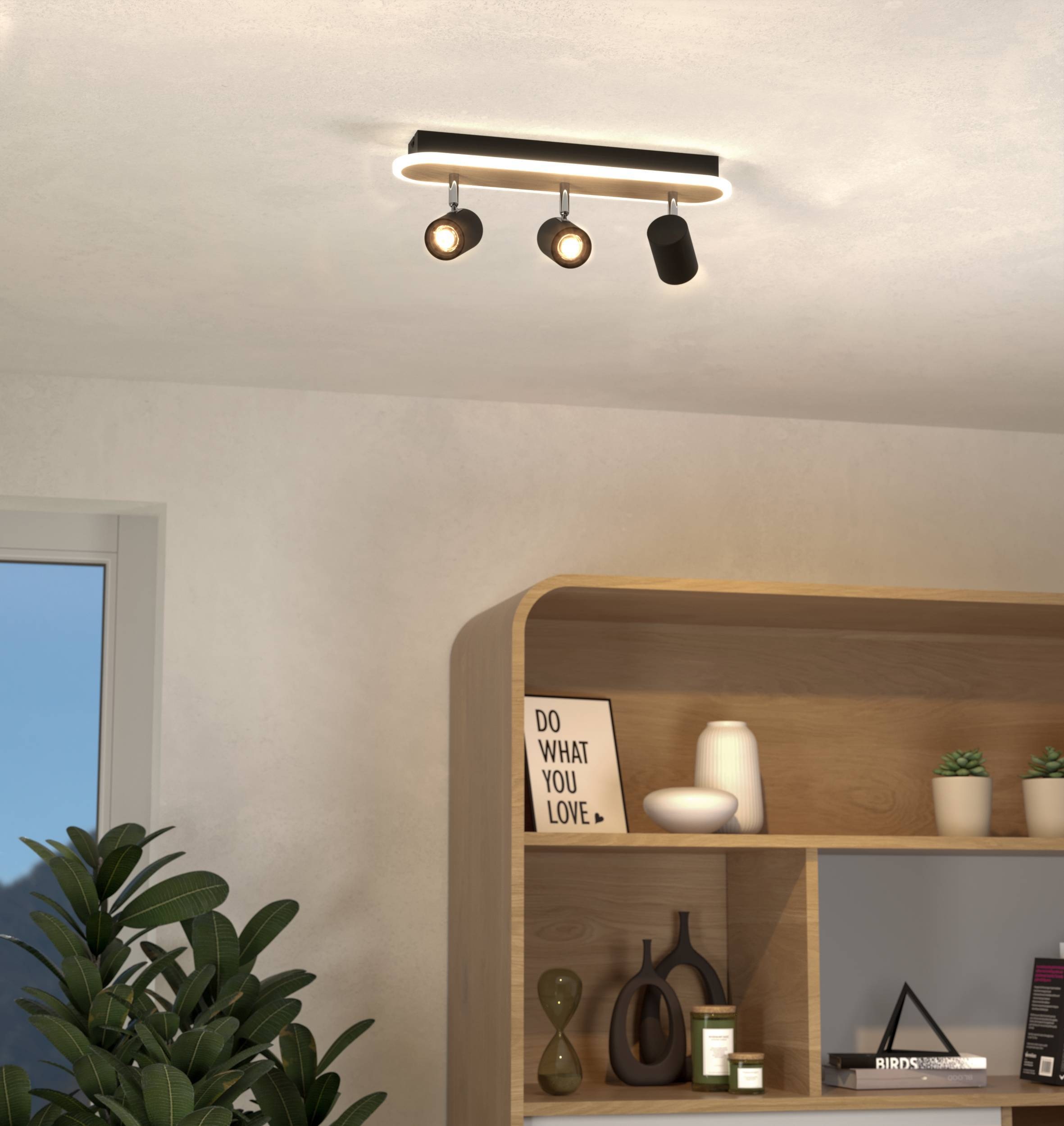 EGLO Deckenleuchte »Rimbocchi Deckenlampe, Metall und Holz-Optik, Spotbalken schwenkbar« LED-Modul 1 Stk. Warmweiß Spot - L46 x B10 x H15 cm - schwarz, braun - 20W inkl.